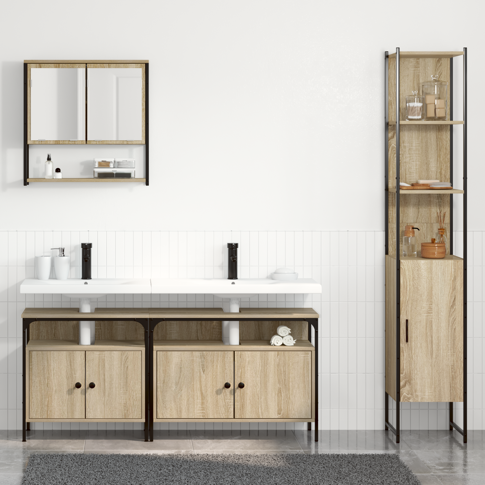 Baderomsinnredningssett med hylle 4 pcs Sonoma eik Medium