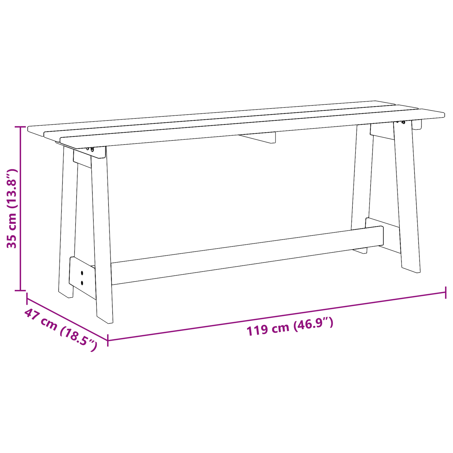 Utendørs benk Naturlig 119 x 37 x 47 cm Massiv Furu