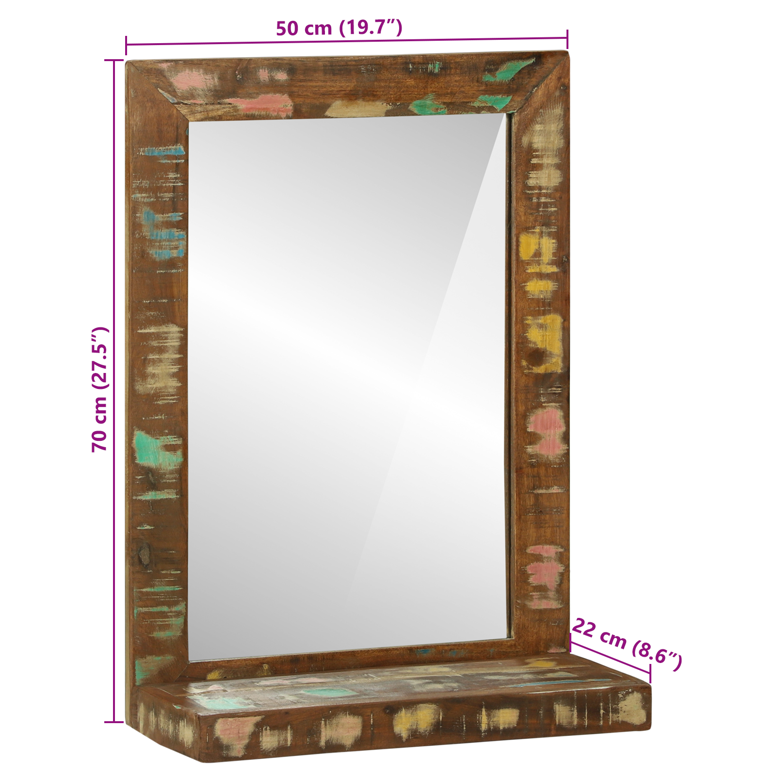 Baderomsspeil Brun 50 x 22 x 70 cm Massiv Rektivert Tre