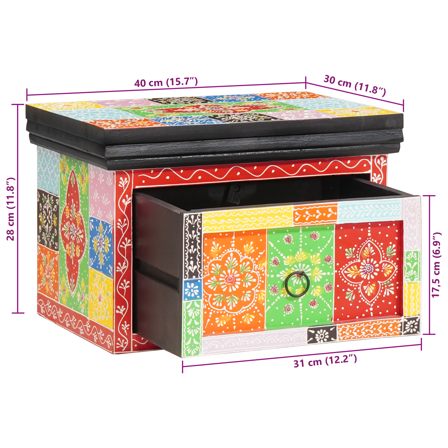 Nattbordskap med skuff 2 pcs Flerfarget 40 x 30 x 28 cm