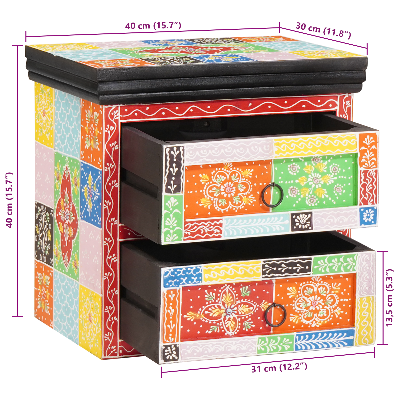 Nattbordskap 2 pcs Flerfarget 40 x 30 x 40 cm Massivt mangotre