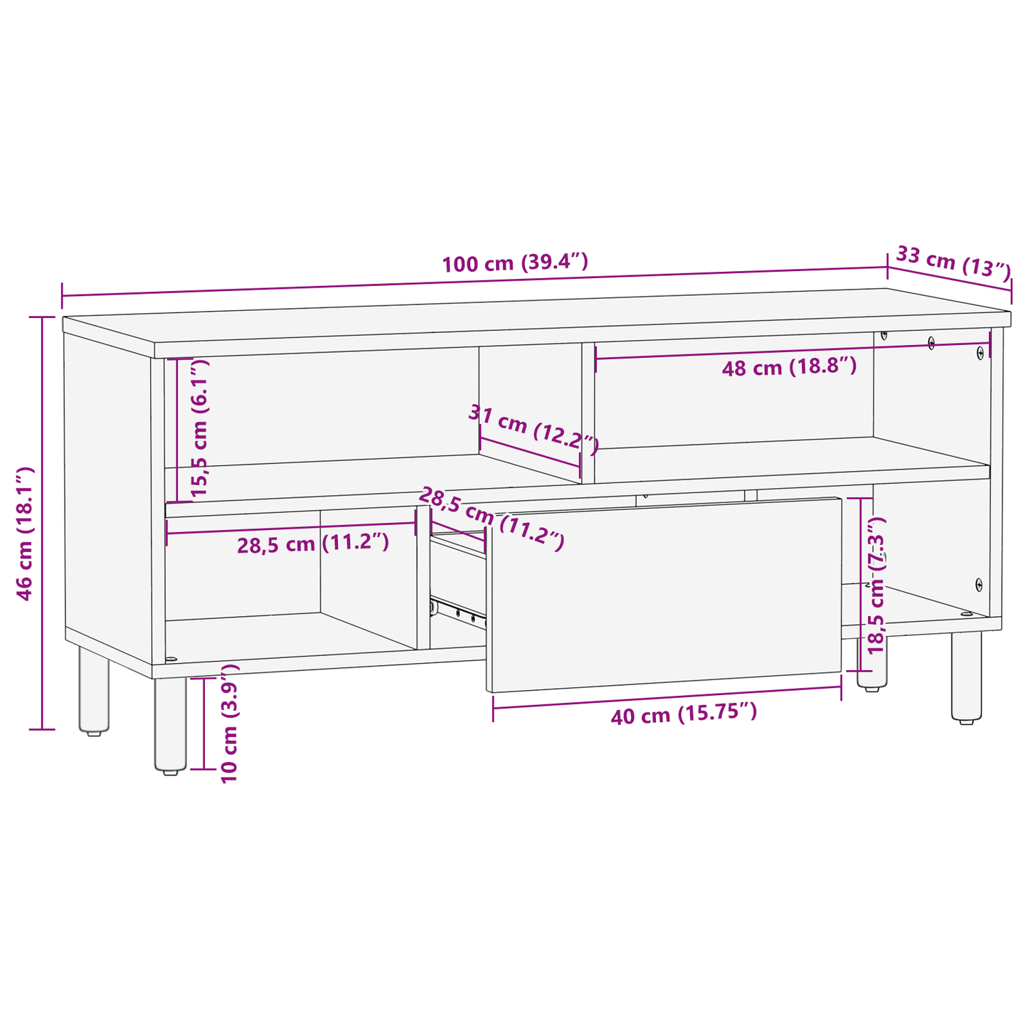 TV-skap med skuff Brun 100 x 33 x 46 cm Massiv mango tre