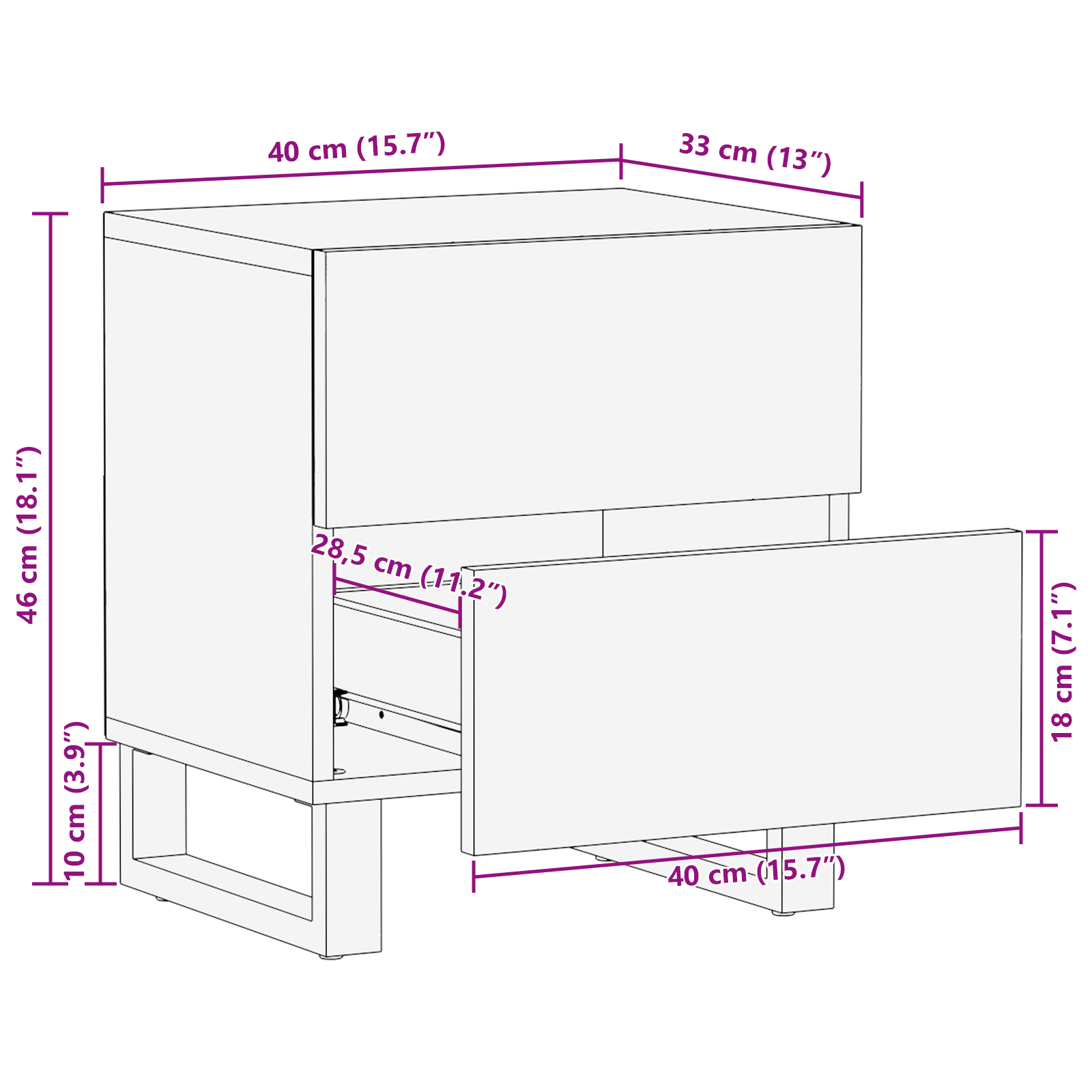 Nattbordskap med skuff 2 pcs Brun 40 x 33 x 46 cm heltre mango