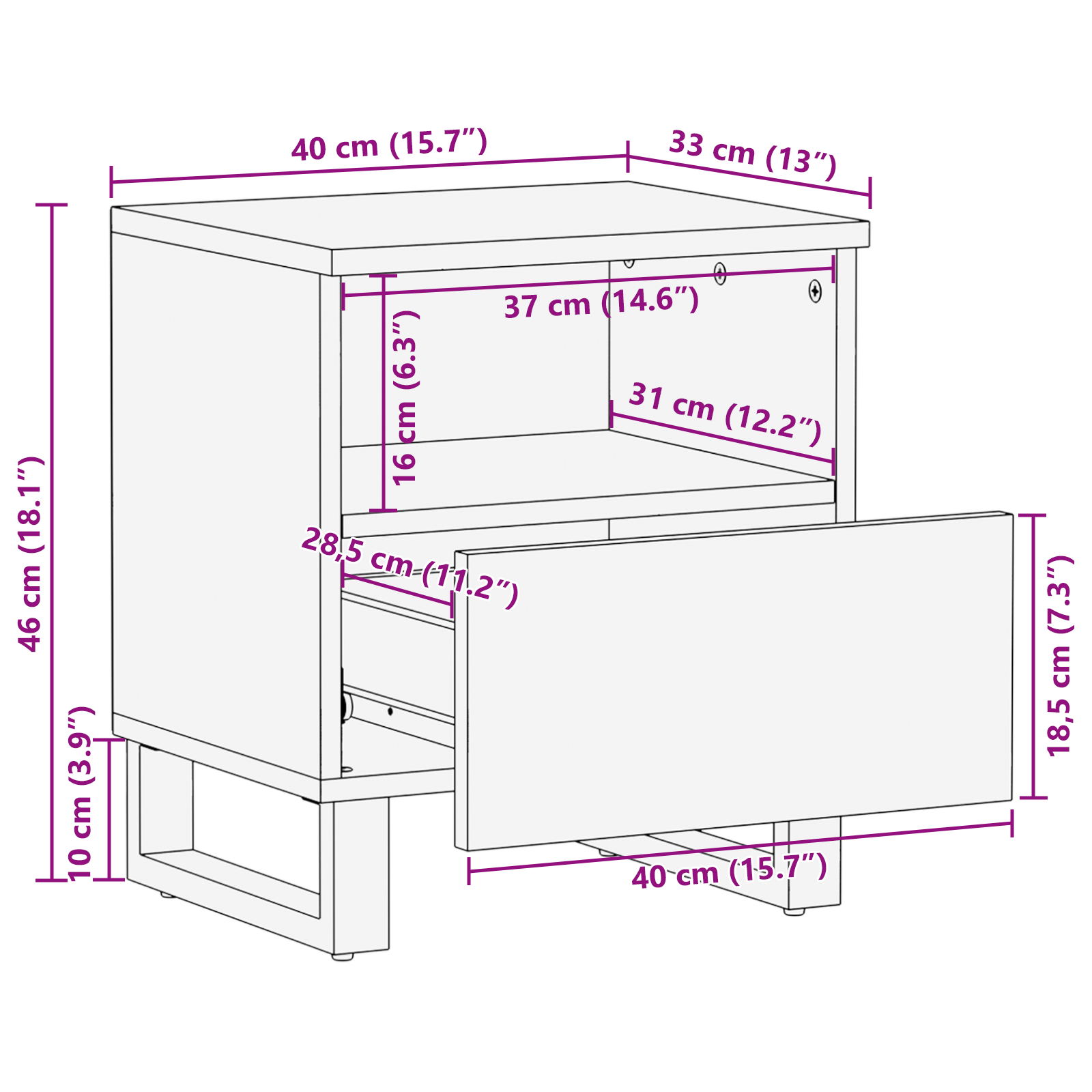 Nattbordskap med skuff Brun 40 x 33 x 46 cm heltre mango