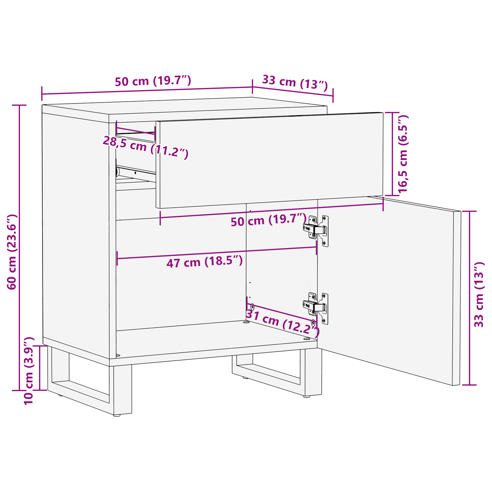 Nattbordskap med skuff Brun 50 x 33 x 60 cm heltre mango