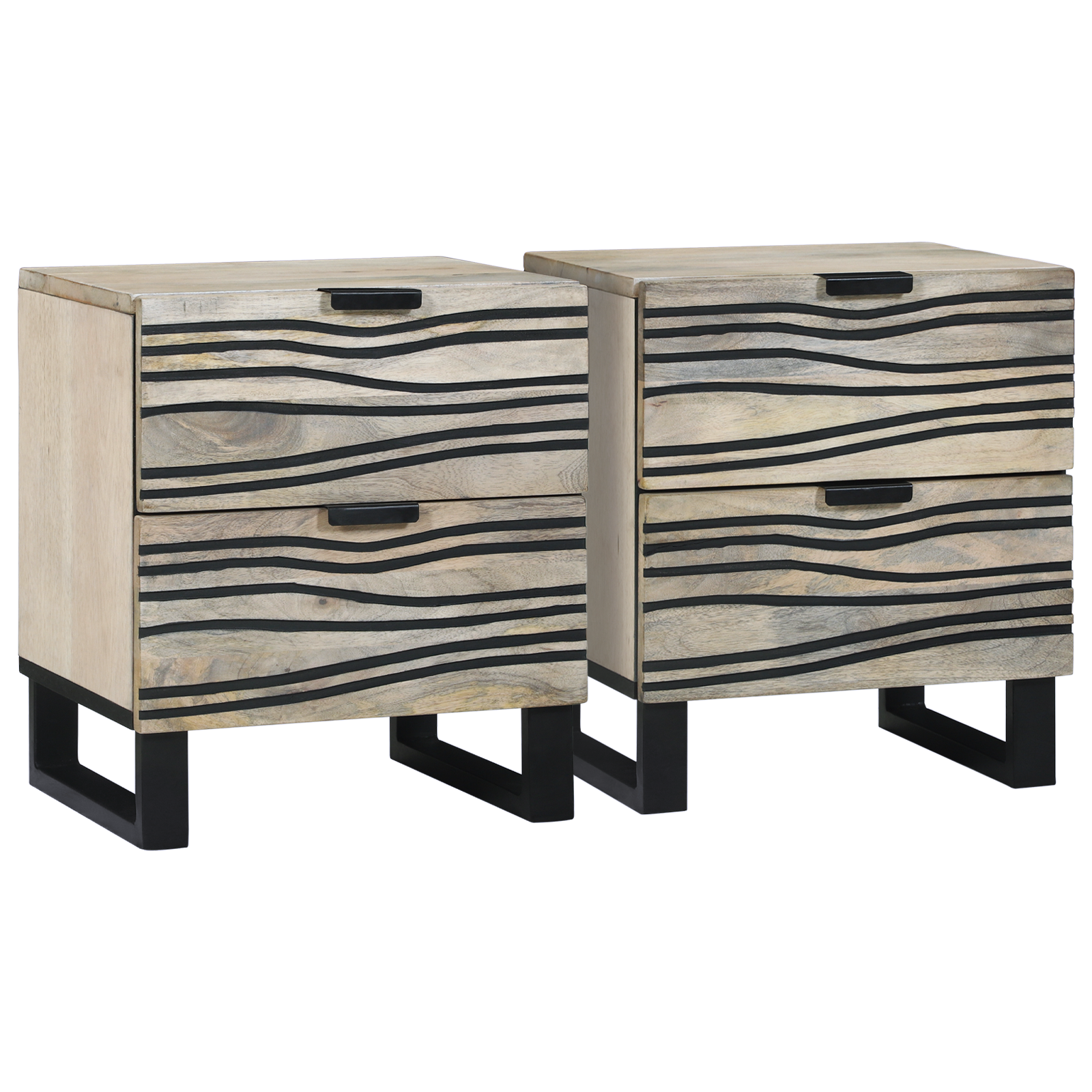 Nattbordskap 2 pcs Hvit og svart 40 x 33 x 46 cm heltre mango