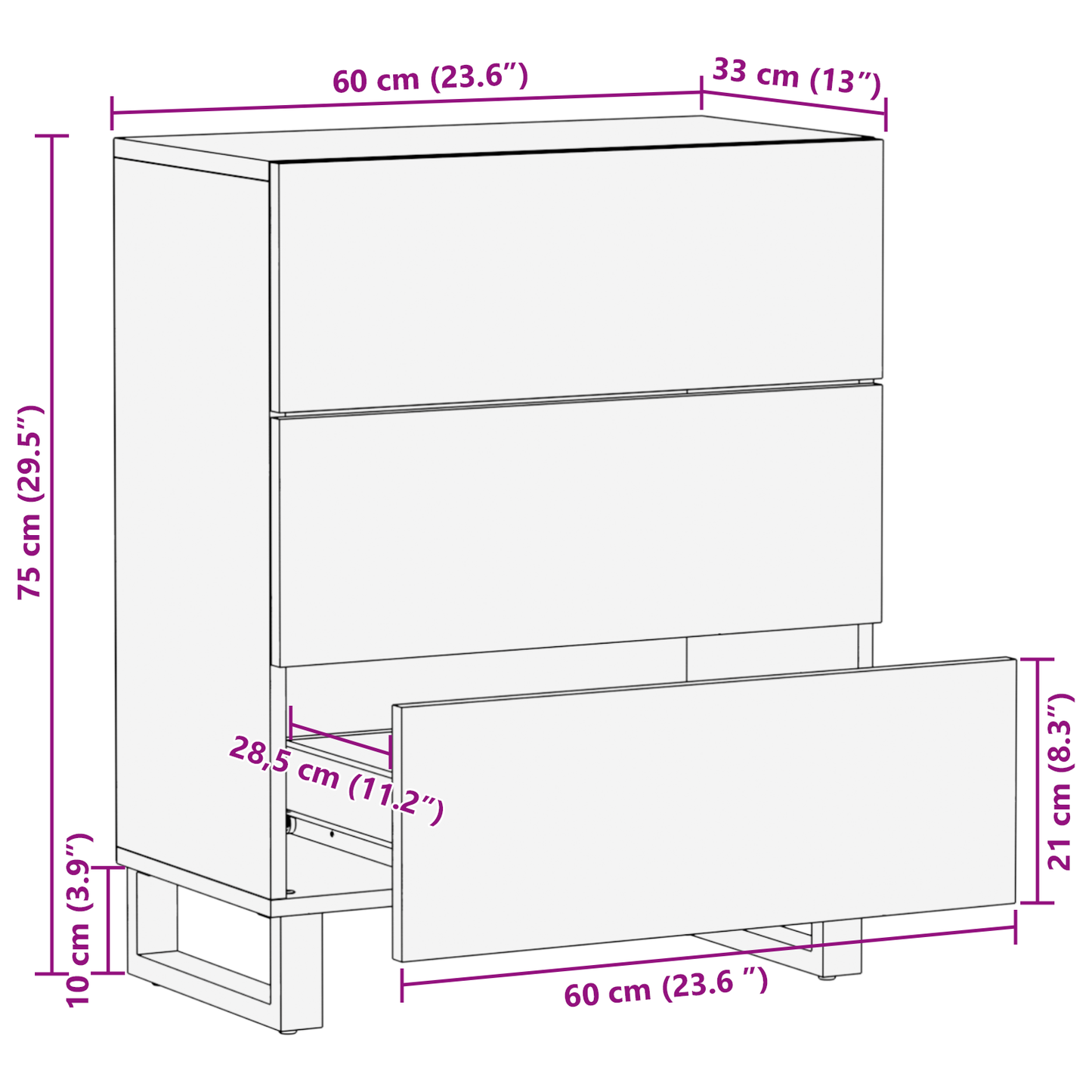 Serviesskap med skuff Hvit 60 x 33.5 x 75 cm Massivt mangotre