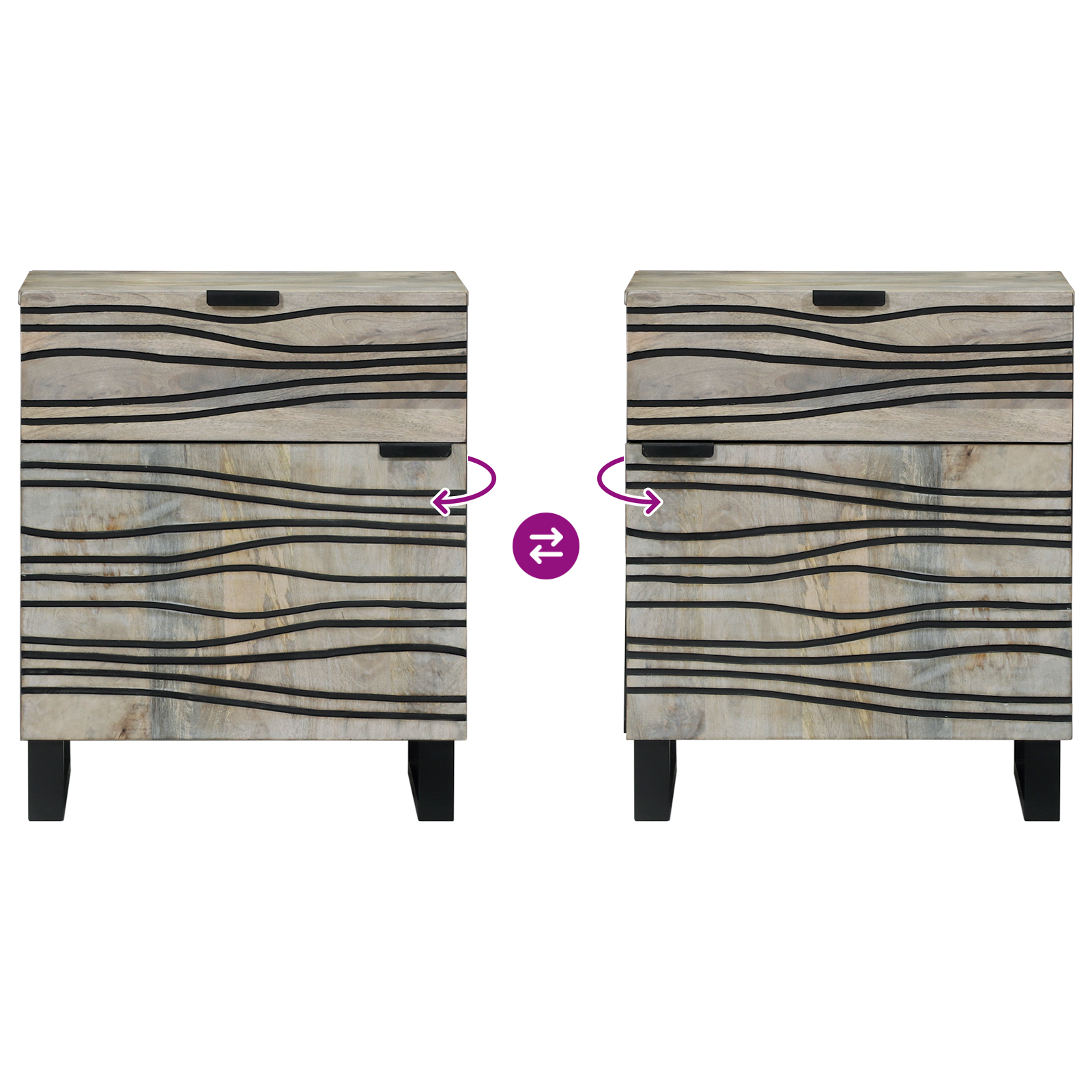 Nattbordskap Hvit og svart 50 x 33 x 60 cm heltre mango