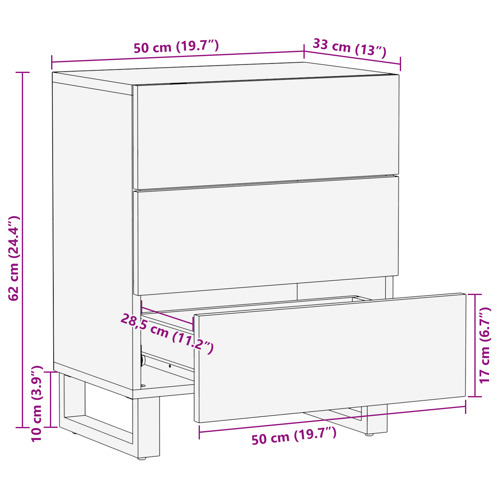 Nattbordskap Hvit og svart 50 x 33 x 60 cm heltre mango