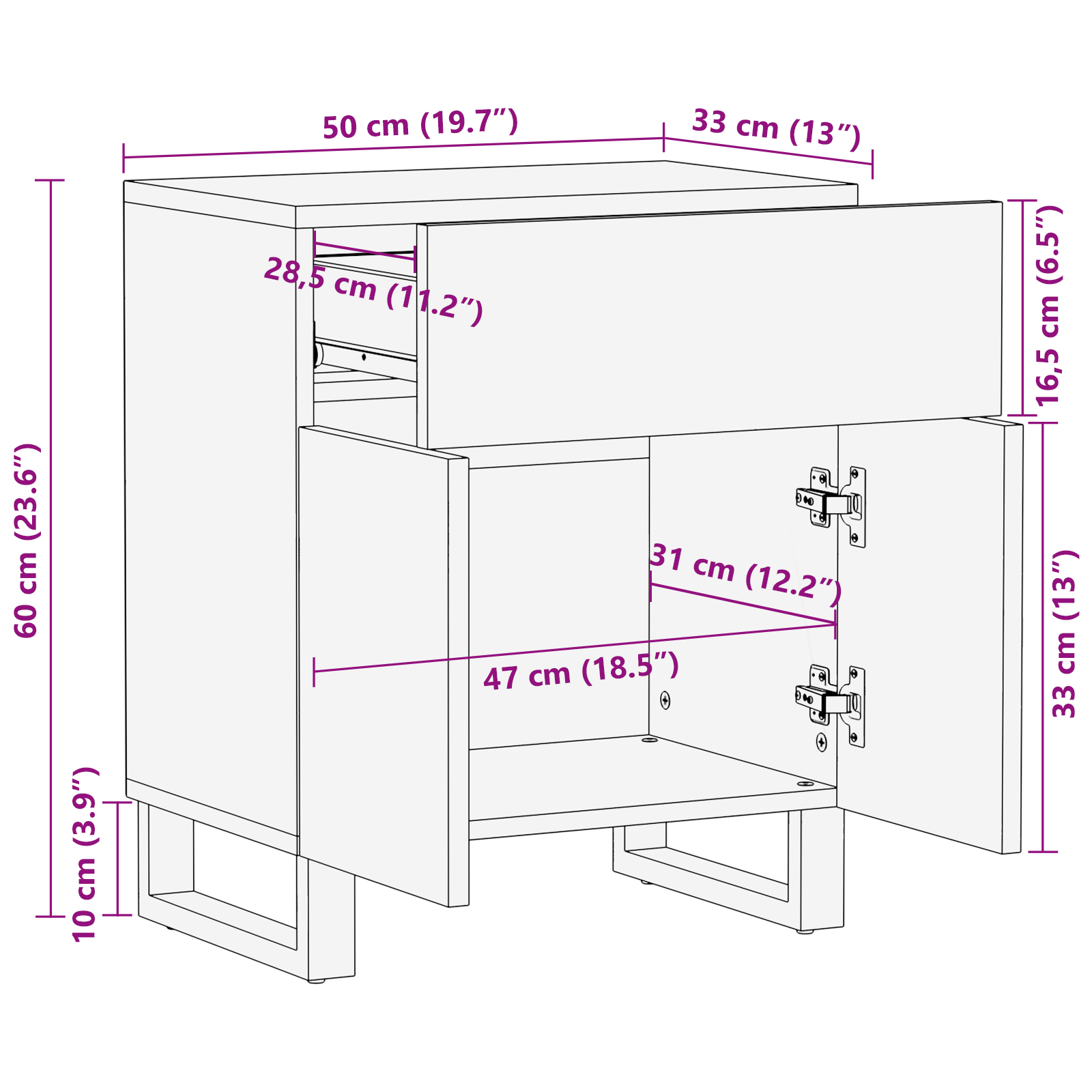 Nattbordskap Hvit og svart 50 x 33 x 60 cm heltre mango