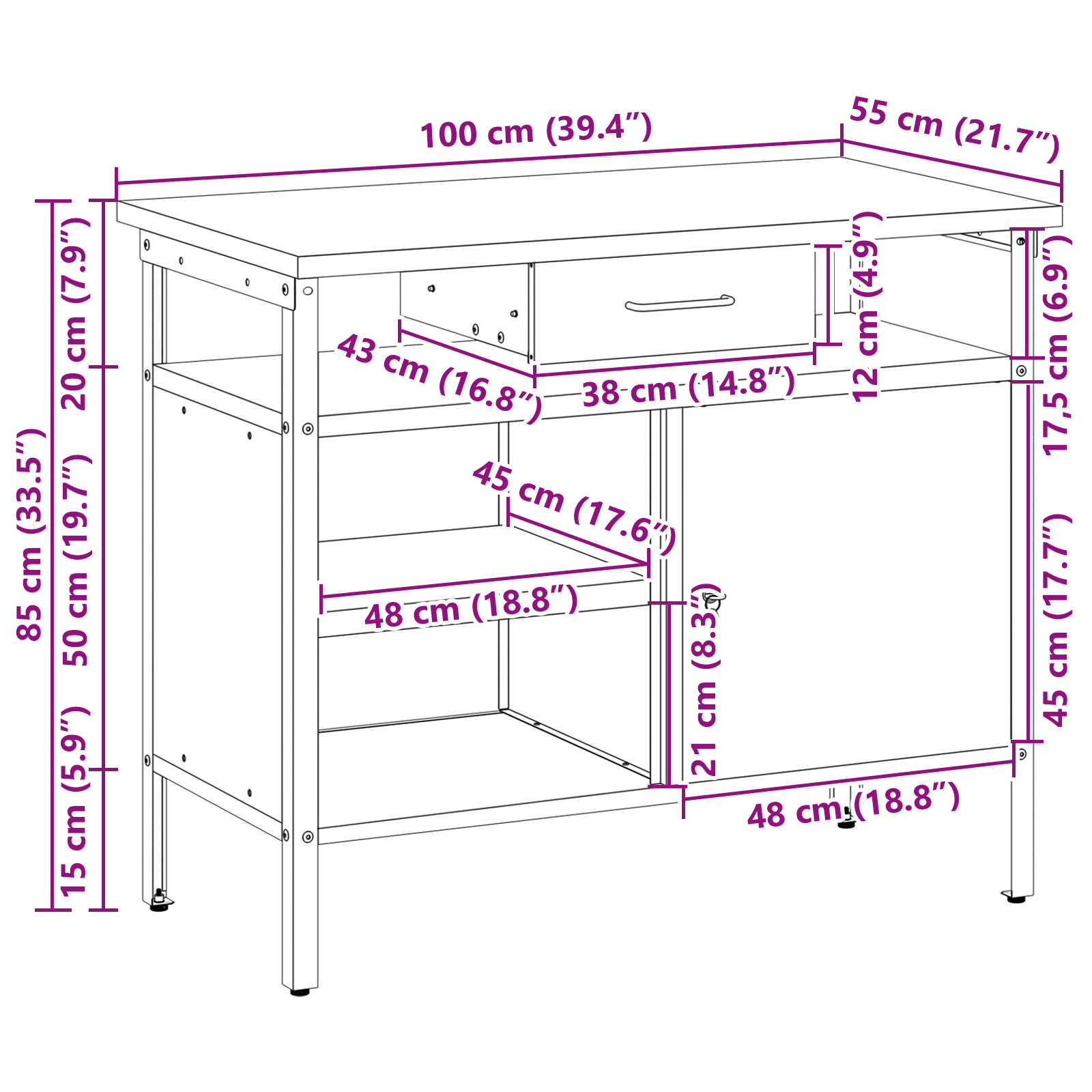 Arbeidsbenk Svart og grå 100 x 55 x 85 cm Pulverlakkert stål