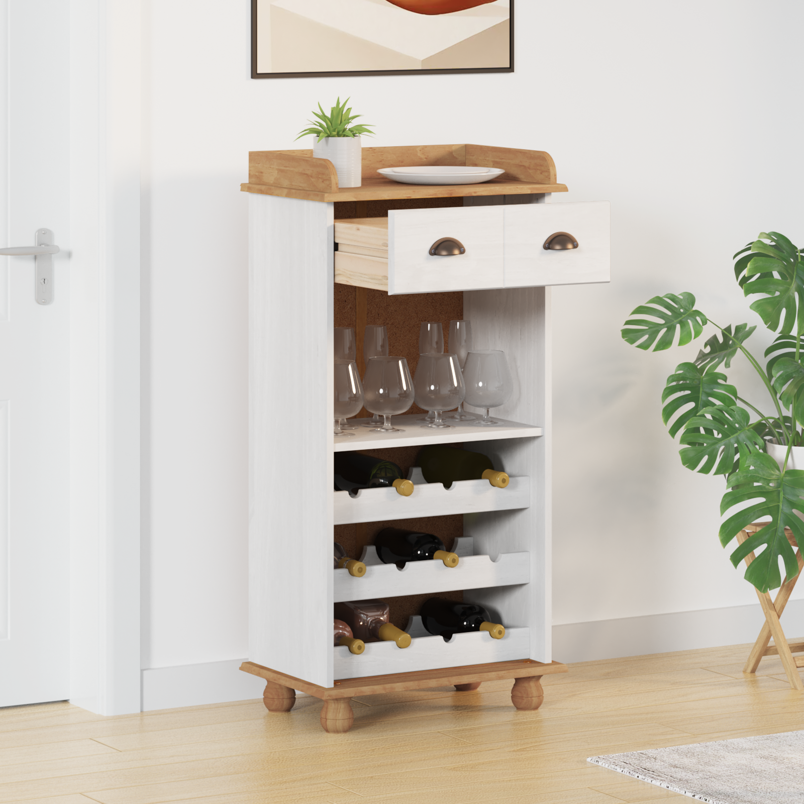 Vinskap ASKIM Hvit 57 x 37 x 114 cm Heltre furu