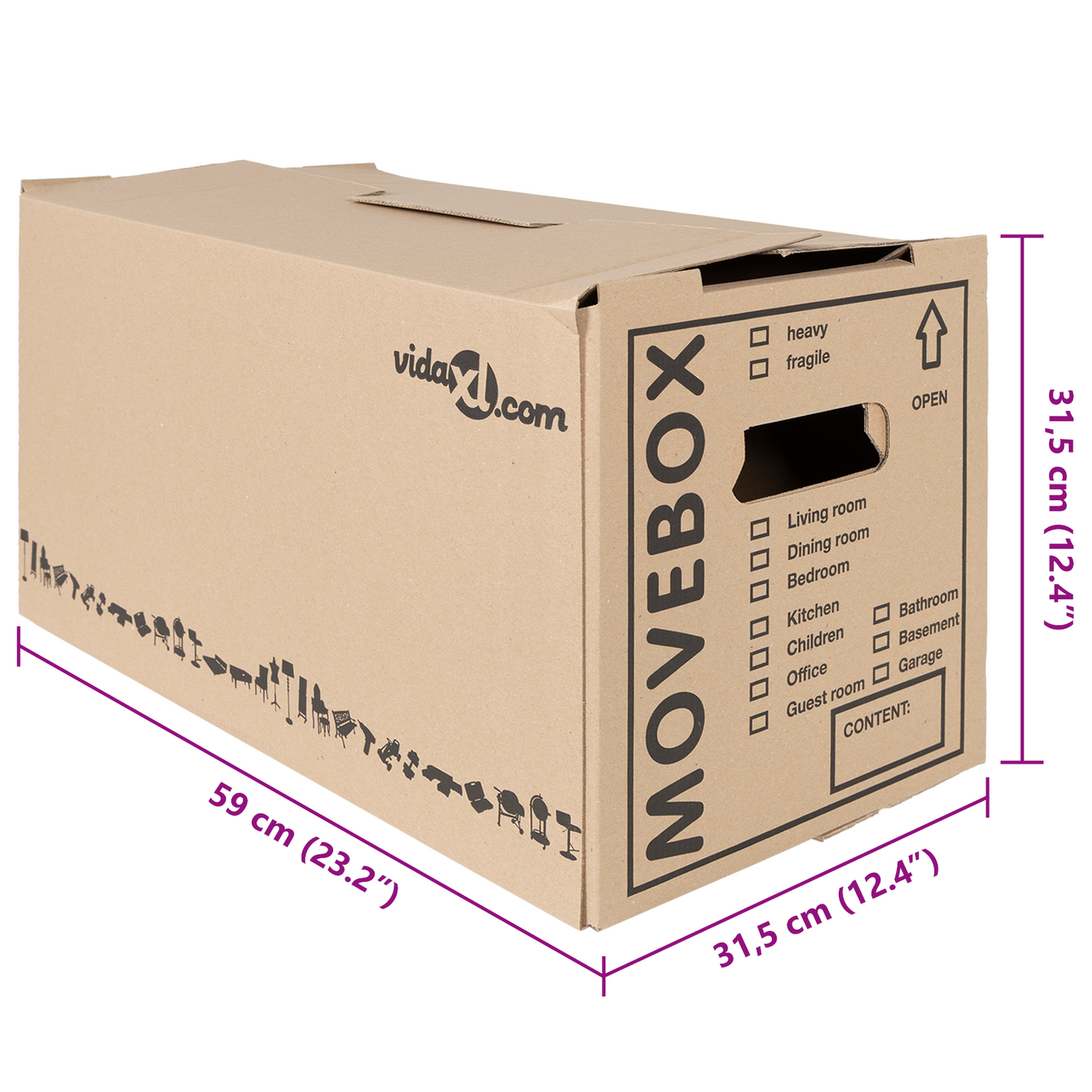 Flytteboks med lagring 20 pcs Naturlig 59 x 31,5 x 31,5 cm Papp