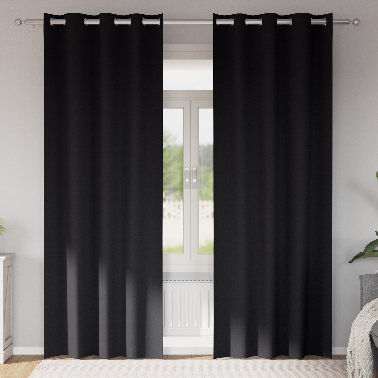 Mørkleggende Gardiner med Ringer 2 pcs Svart 225 x 140 cm
