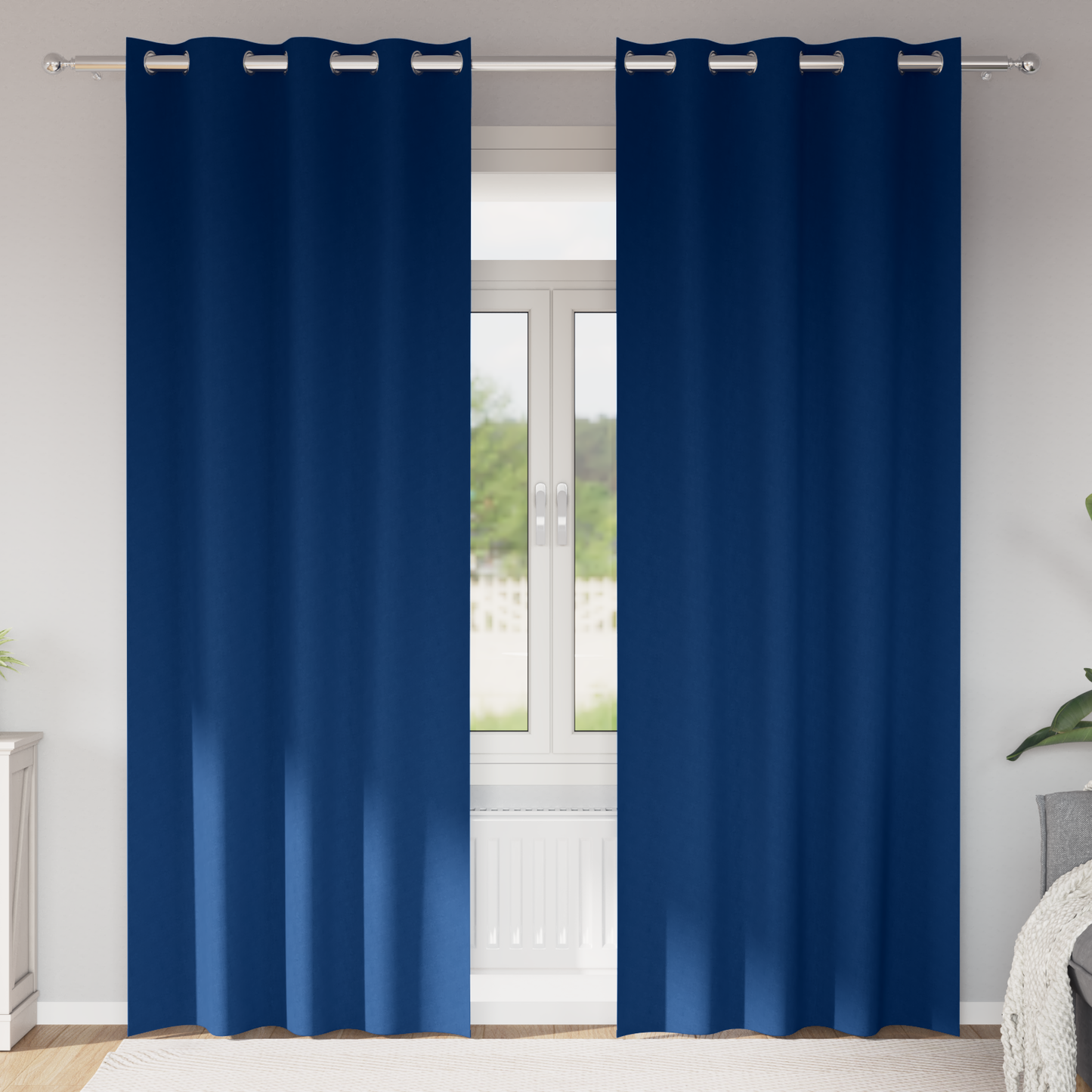 Mørkleggende Gardiner med Ringer 2 pcs Mørkeblå 245 x 140 cm