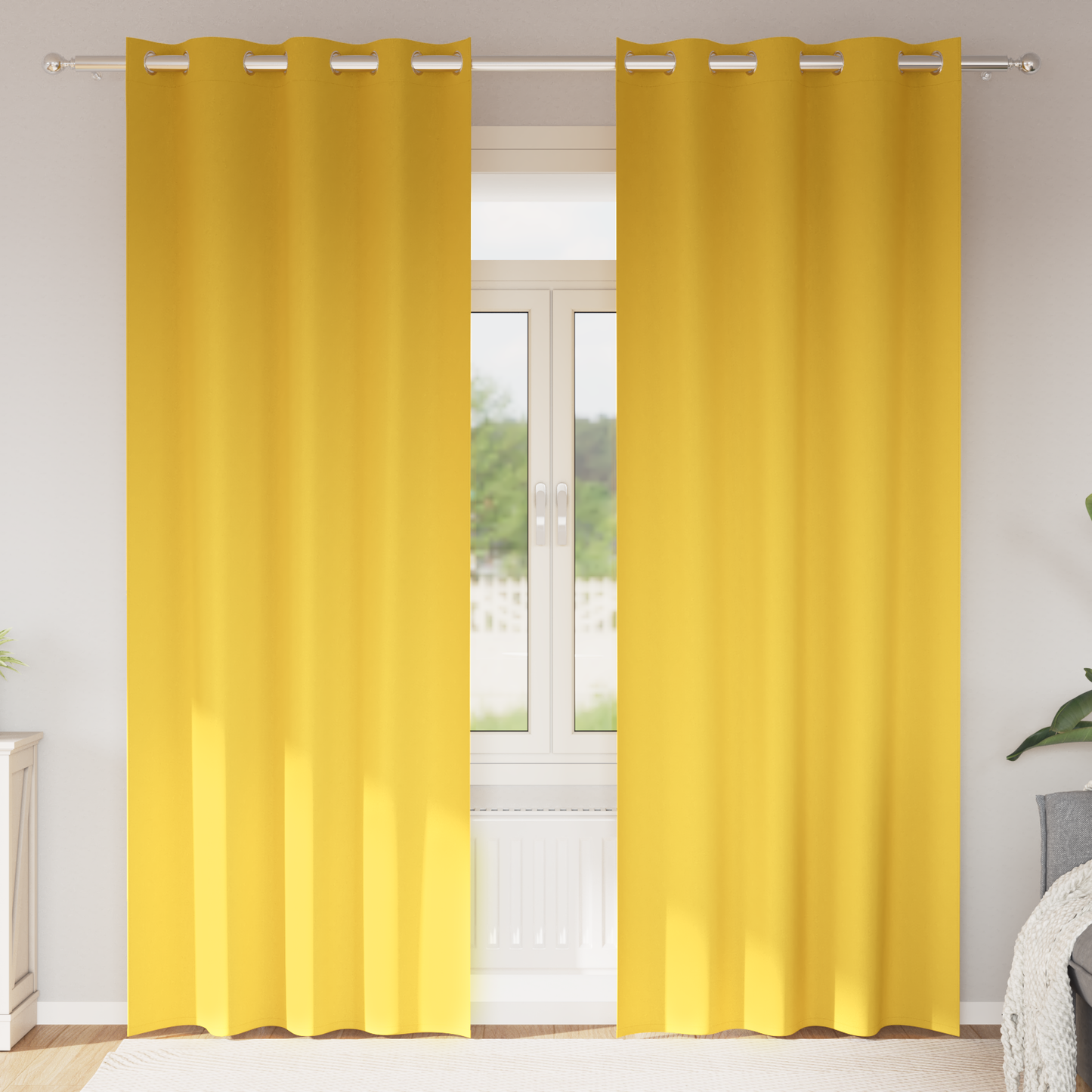 Mørkleggende Gardiner med Ringer 2 pcs Sennepsgul 245 x 140 cm