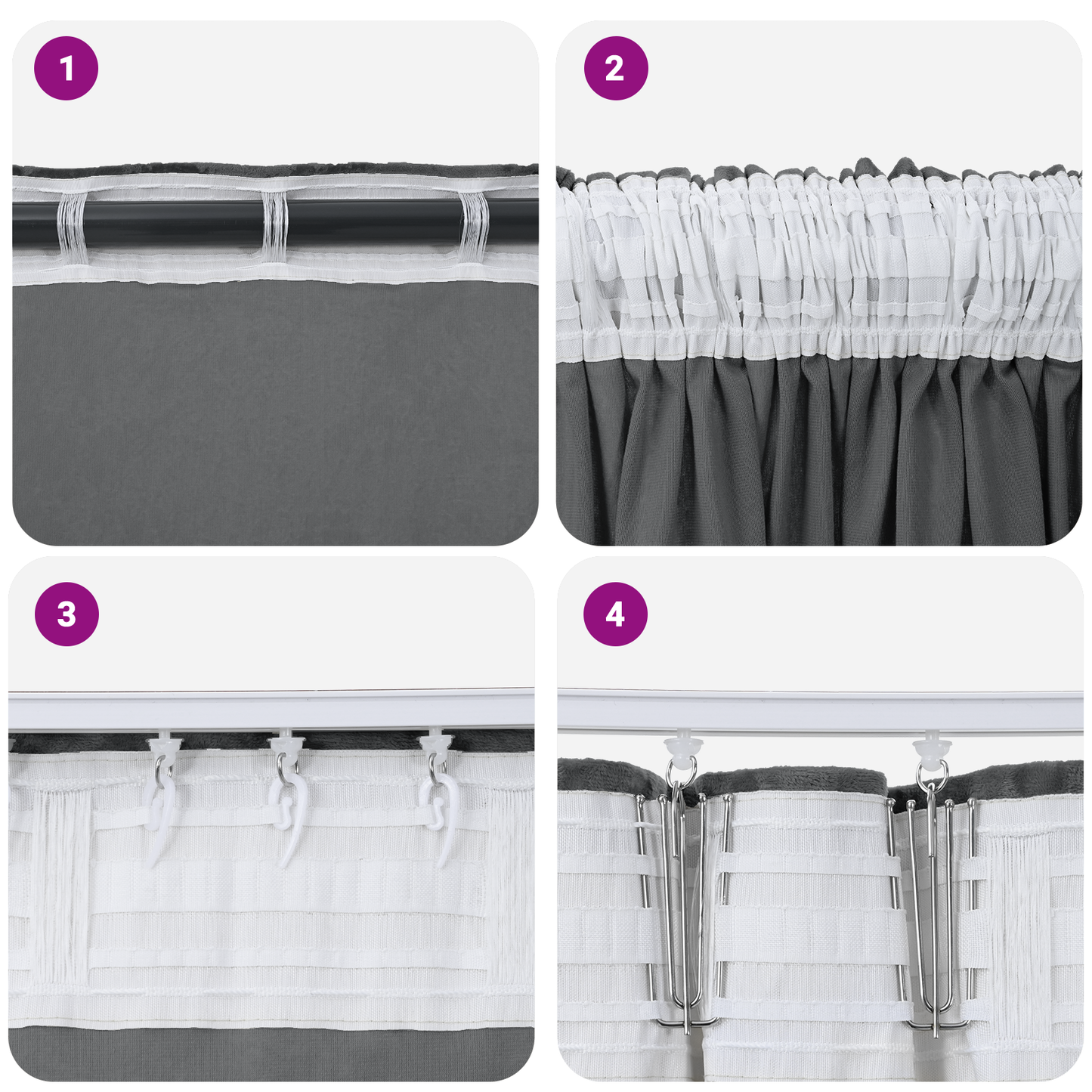 Fløyel Gardiner med gardiner 2 pcs Grå 175 x 140 cm Fløyel