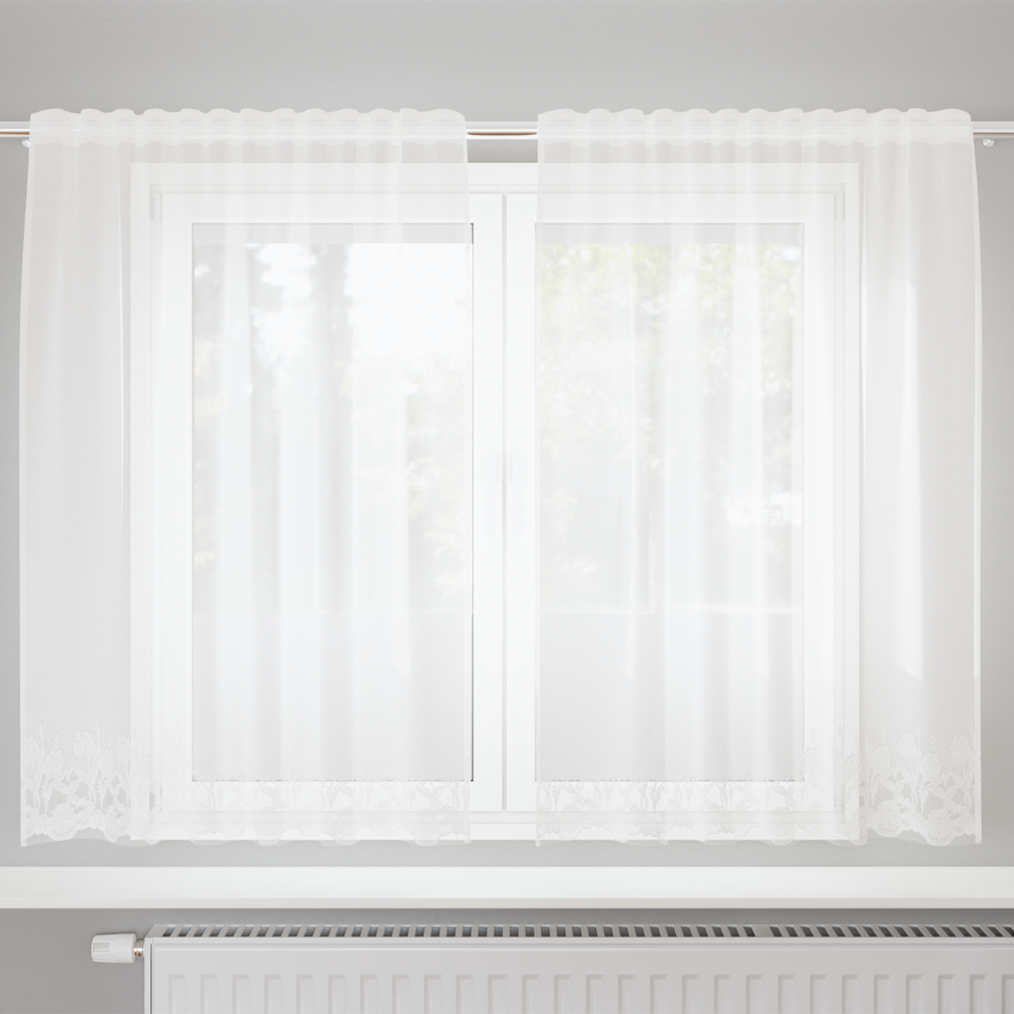 Blondegardin med gardiner Blomster Hvit 180 x 150 cm Polyester