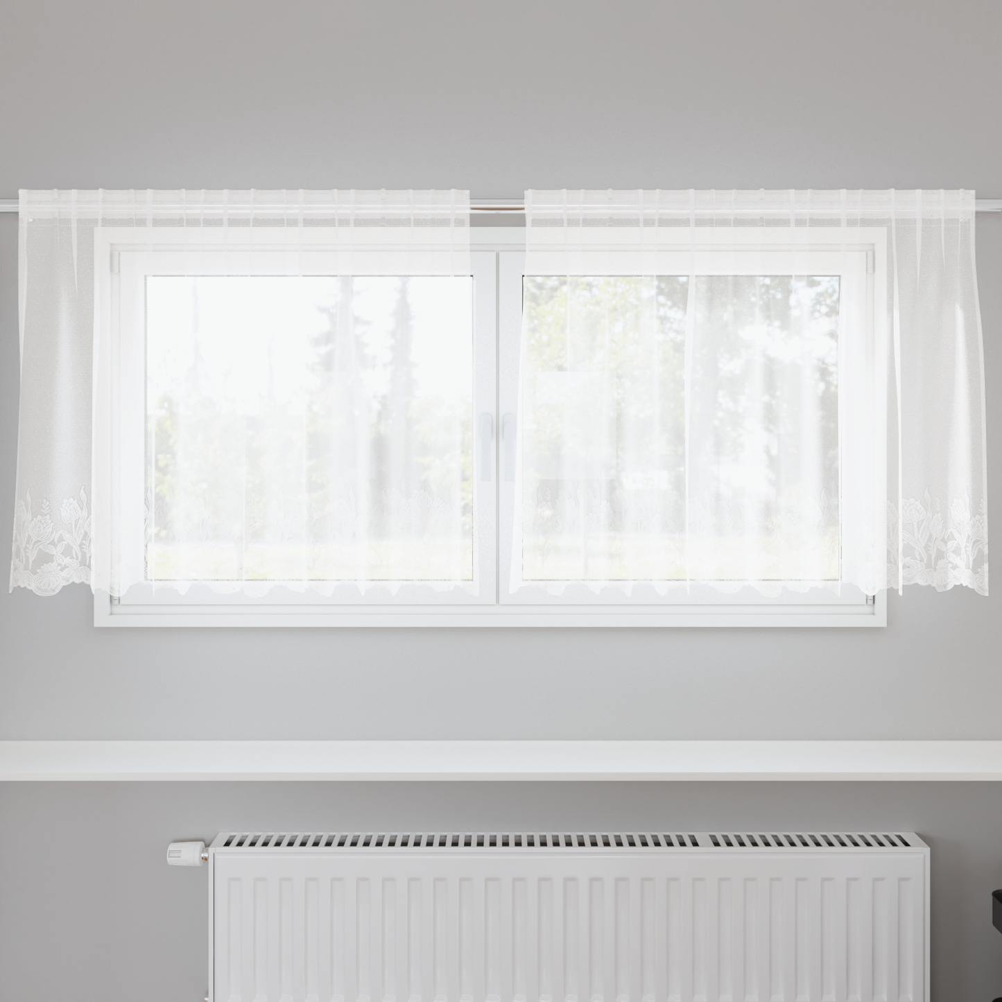 Blondegardin med gardiner Blomster Hvit 100 x 200 cm Polyester