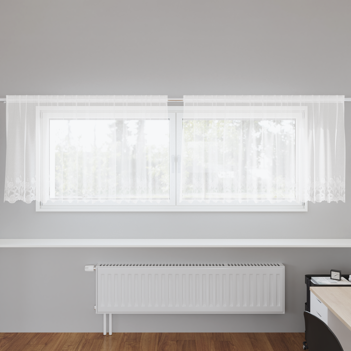 Blondegardin med gardiner Blomster Hvit 80 x 300 cm Polyester