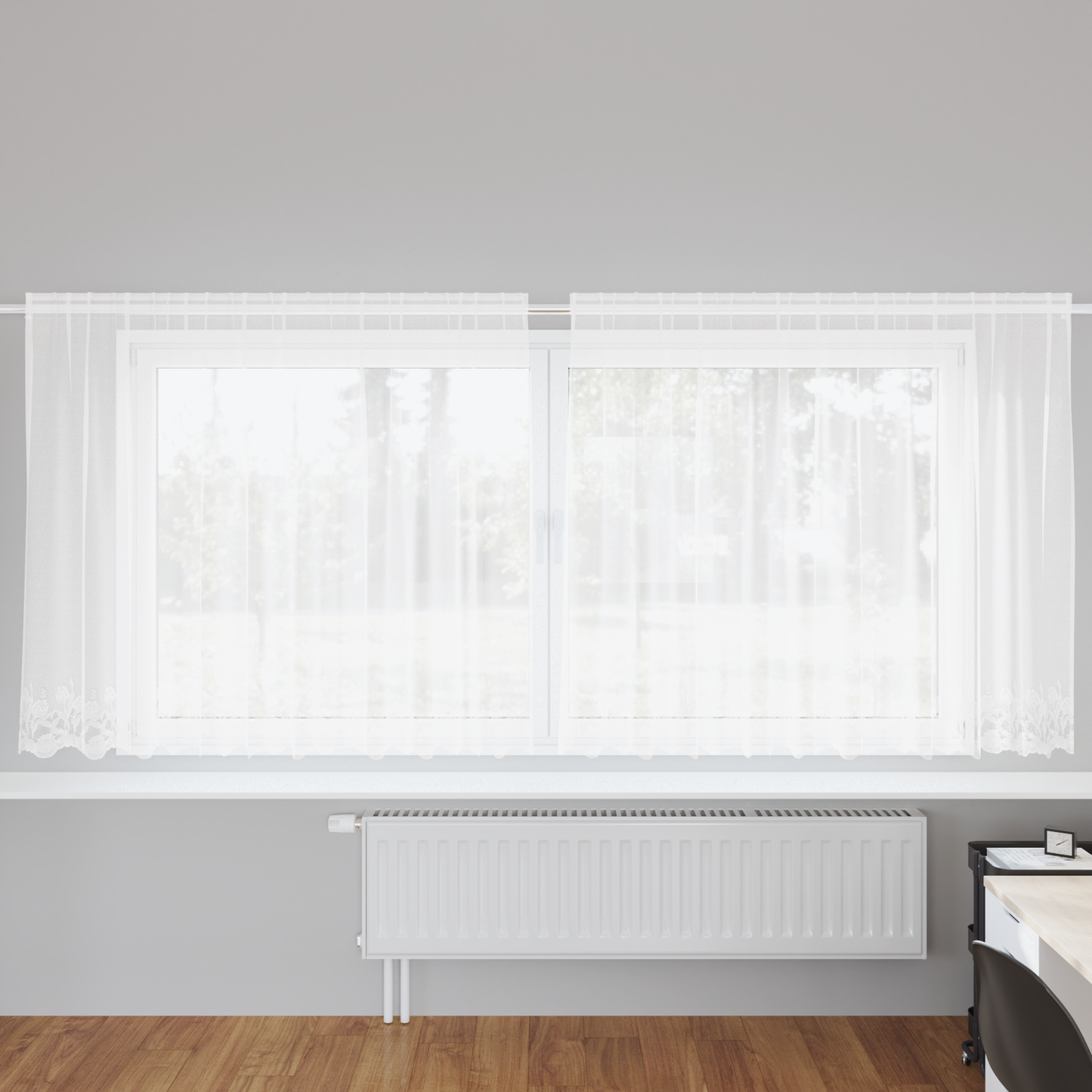 Blondegardin med gardiner Blomster Hvit 140 x 300 cm Polyester