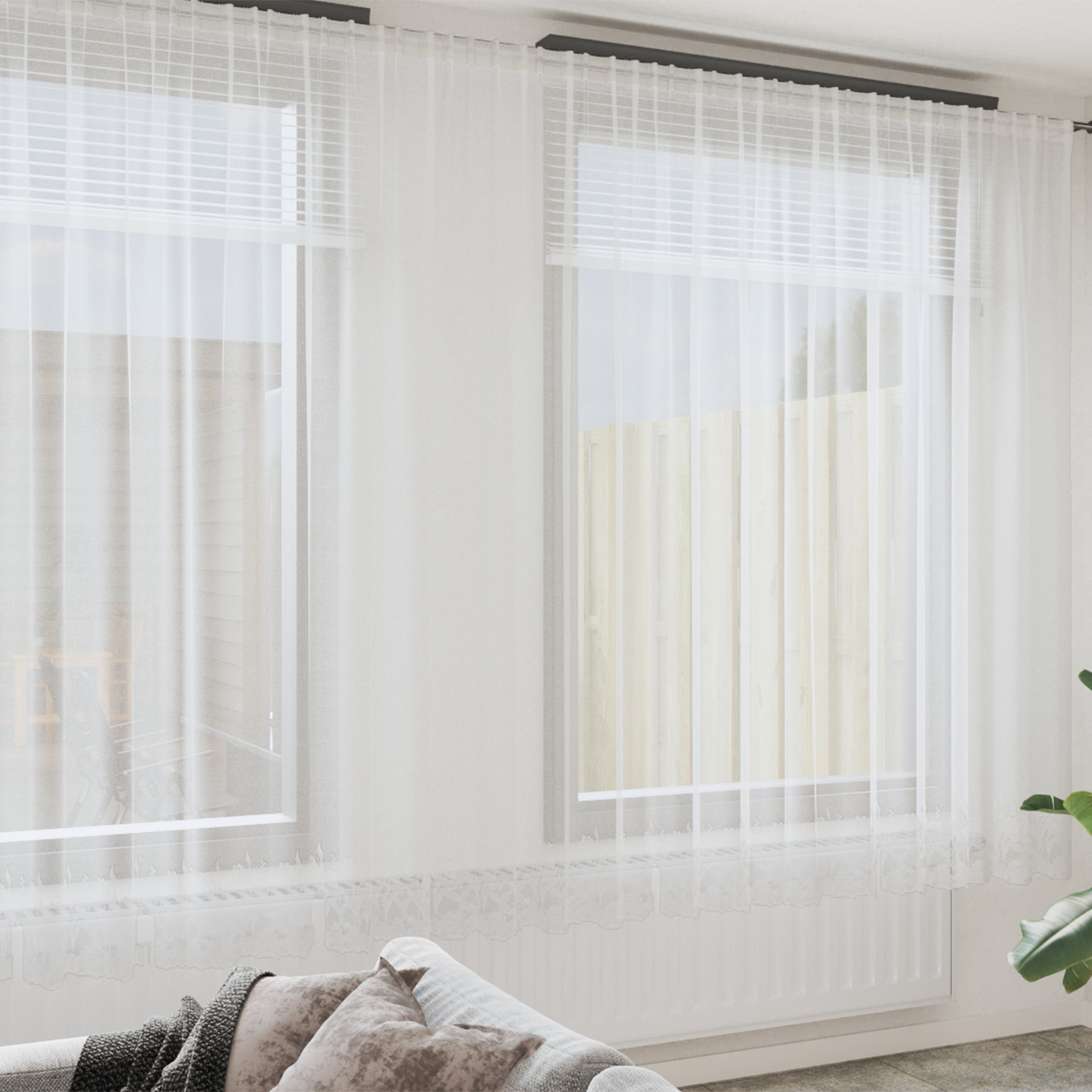 Blondegardin med gardiner Blomster Hvit 260 x 400 cm Polyester