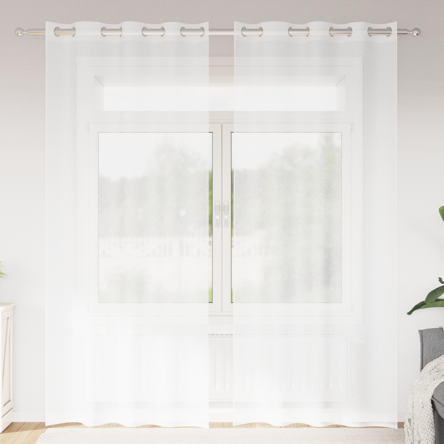 Voile Gardin med gardiner 2 pcs Hvit 225 x 140 cm Polyester