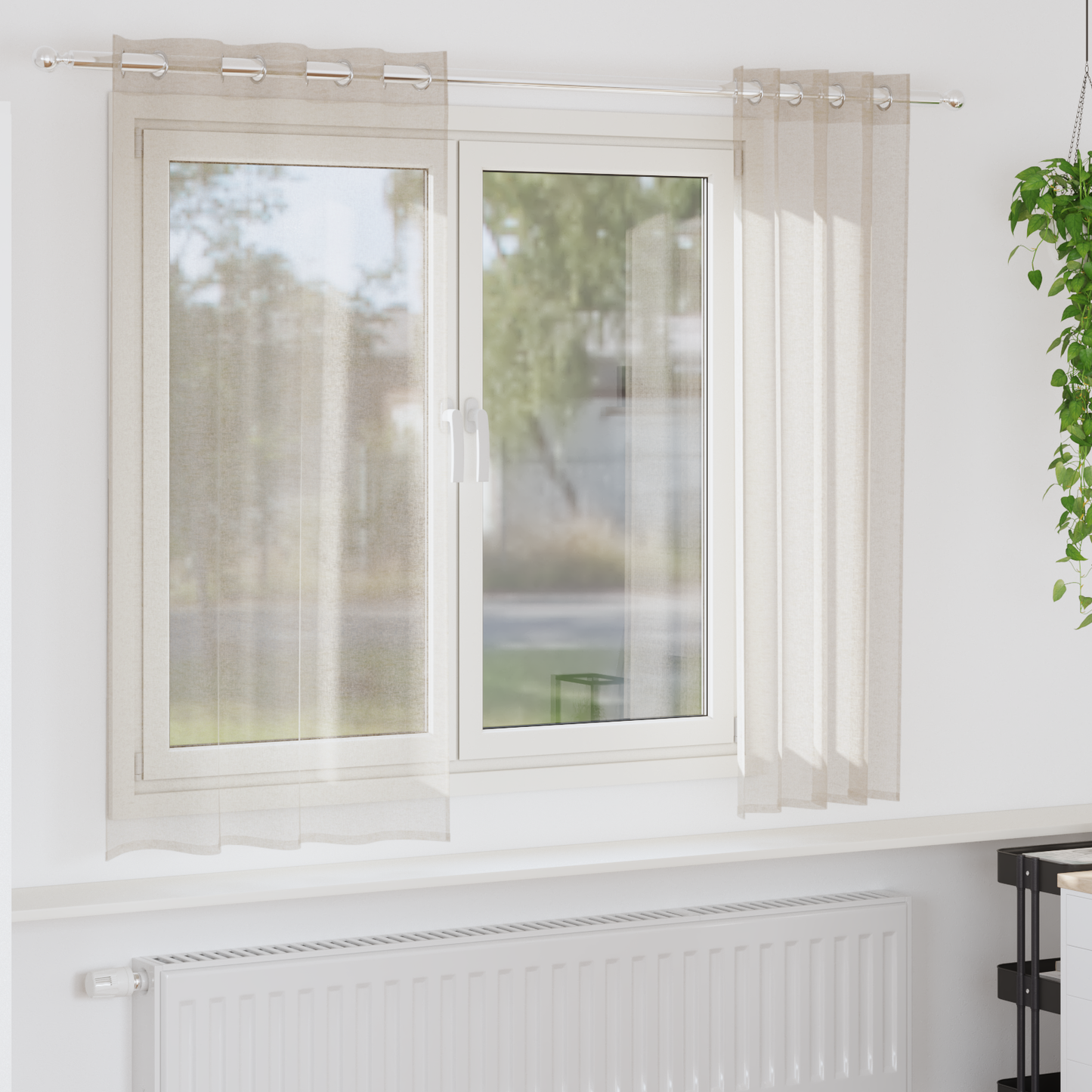 Voile Gardin med gardiner 2 pcs sand 175 x 140 cm Polyester