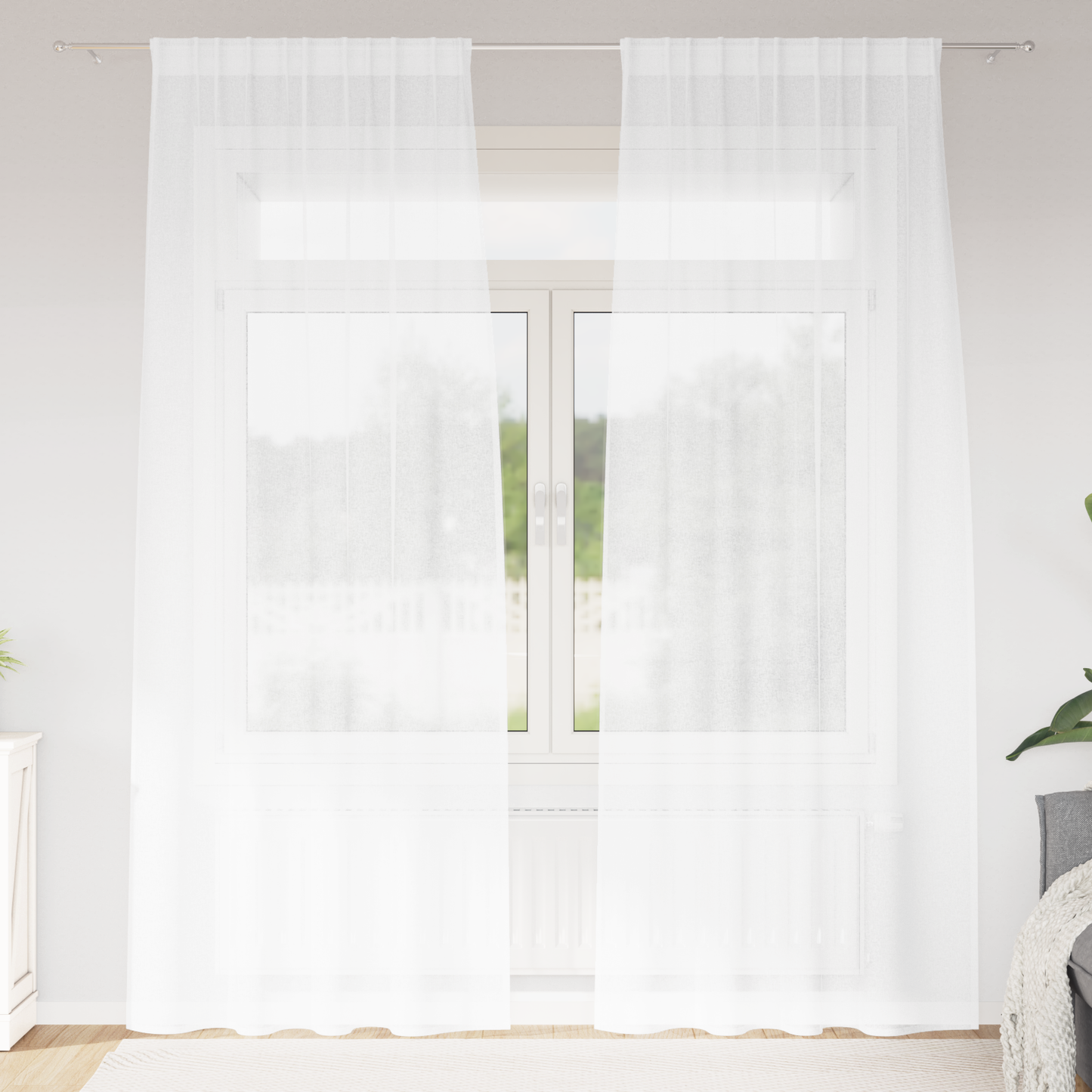 Voile Gardin med gardiner 2 pcs Hvit 225 x 140 cm Polyester