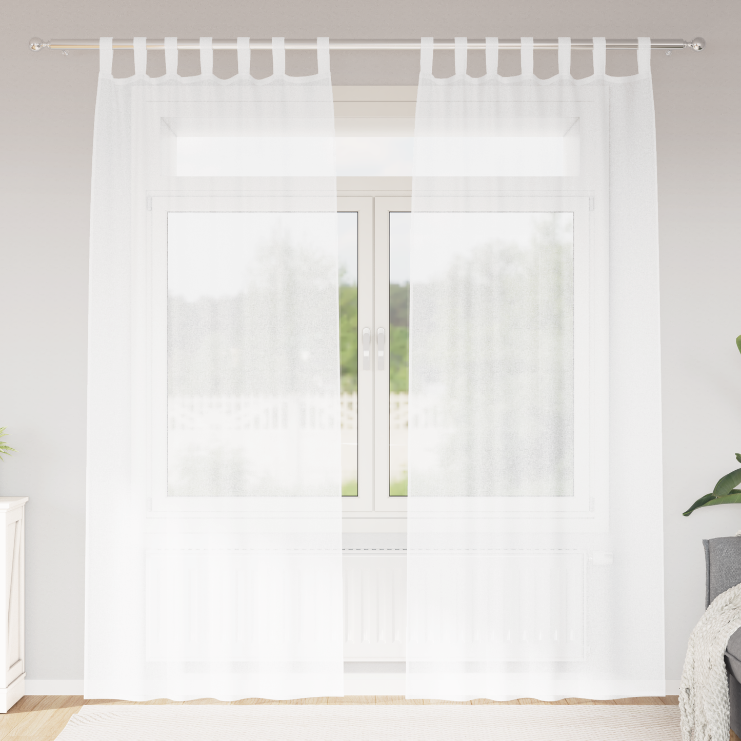 Voile Gardin med gardiner 2 pcs Hvit 225 x 140 cm Polyester