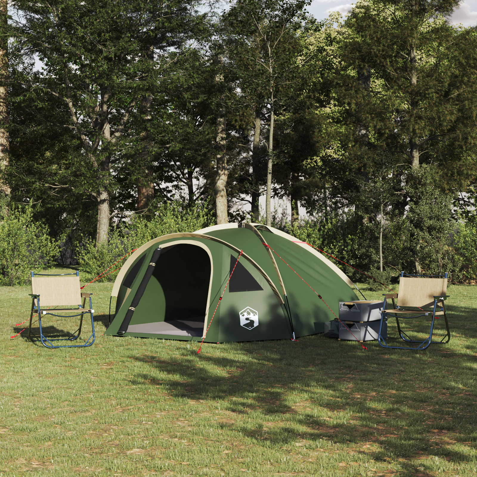 Camping Telt med tak grønn 308 x 268 x 130 cm Polyester