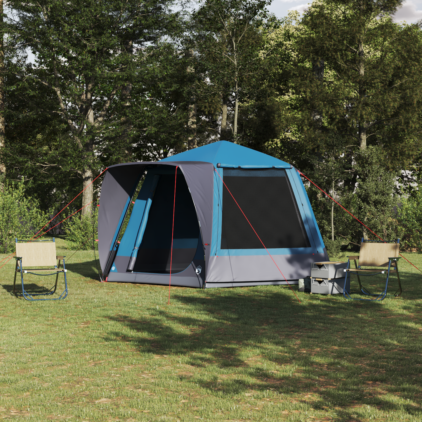 Camping Telt Hytte med tak Blå 420 x 420 x 227 cm Polyester
