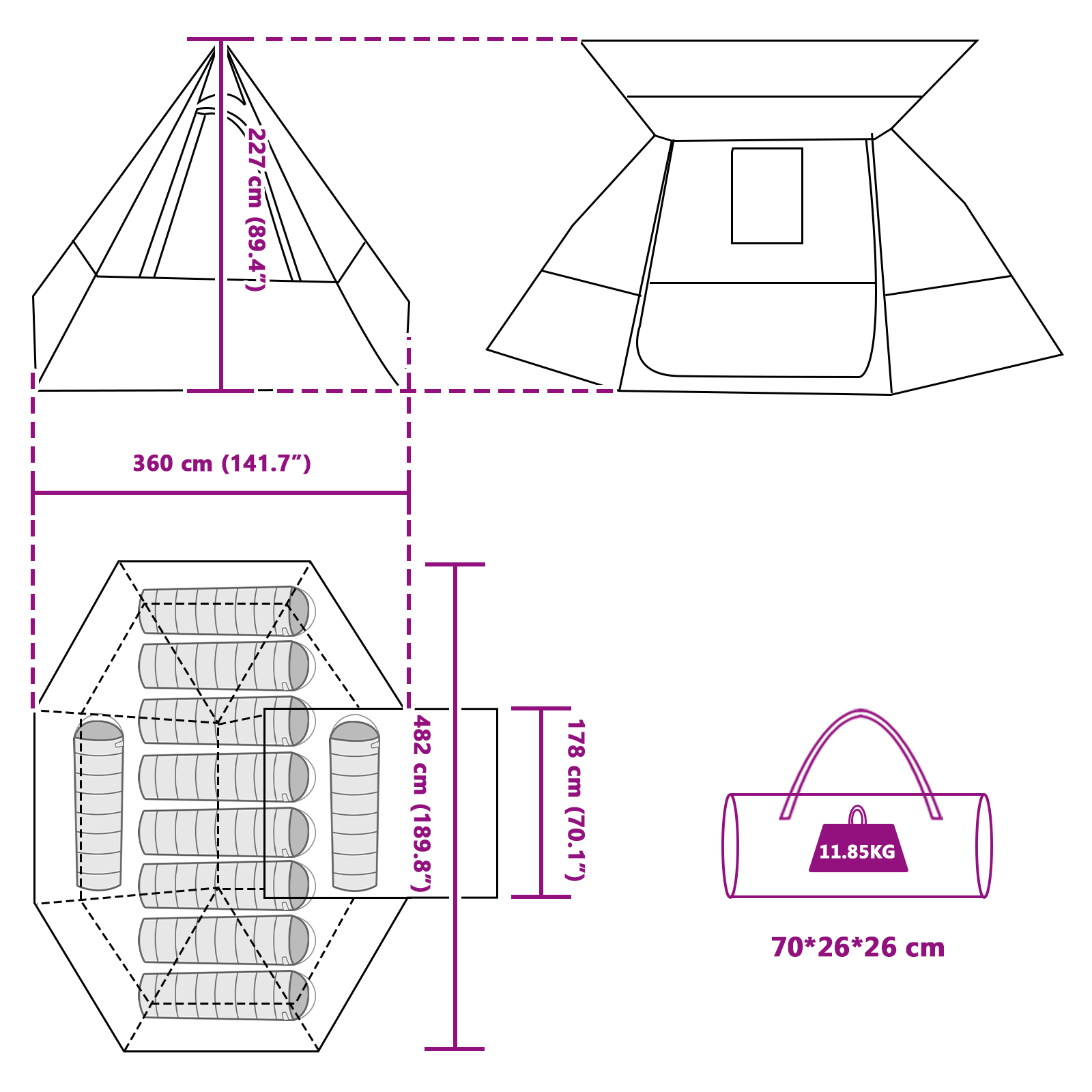 Camping Telt Blå 482 x 360 x 227 cm Polyester