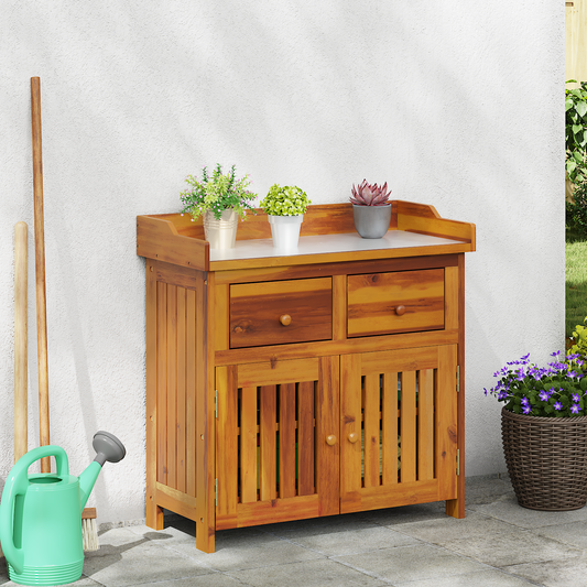 Hageskap med skuff Naturlig 78 x 36,5 x 78cm Solid akasietre