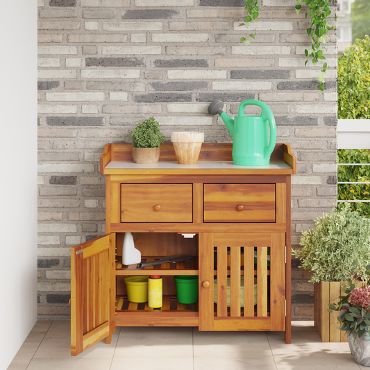Hageskap med skuff Naturlig 78 x 36,5 x 78cm Solid akasietre
