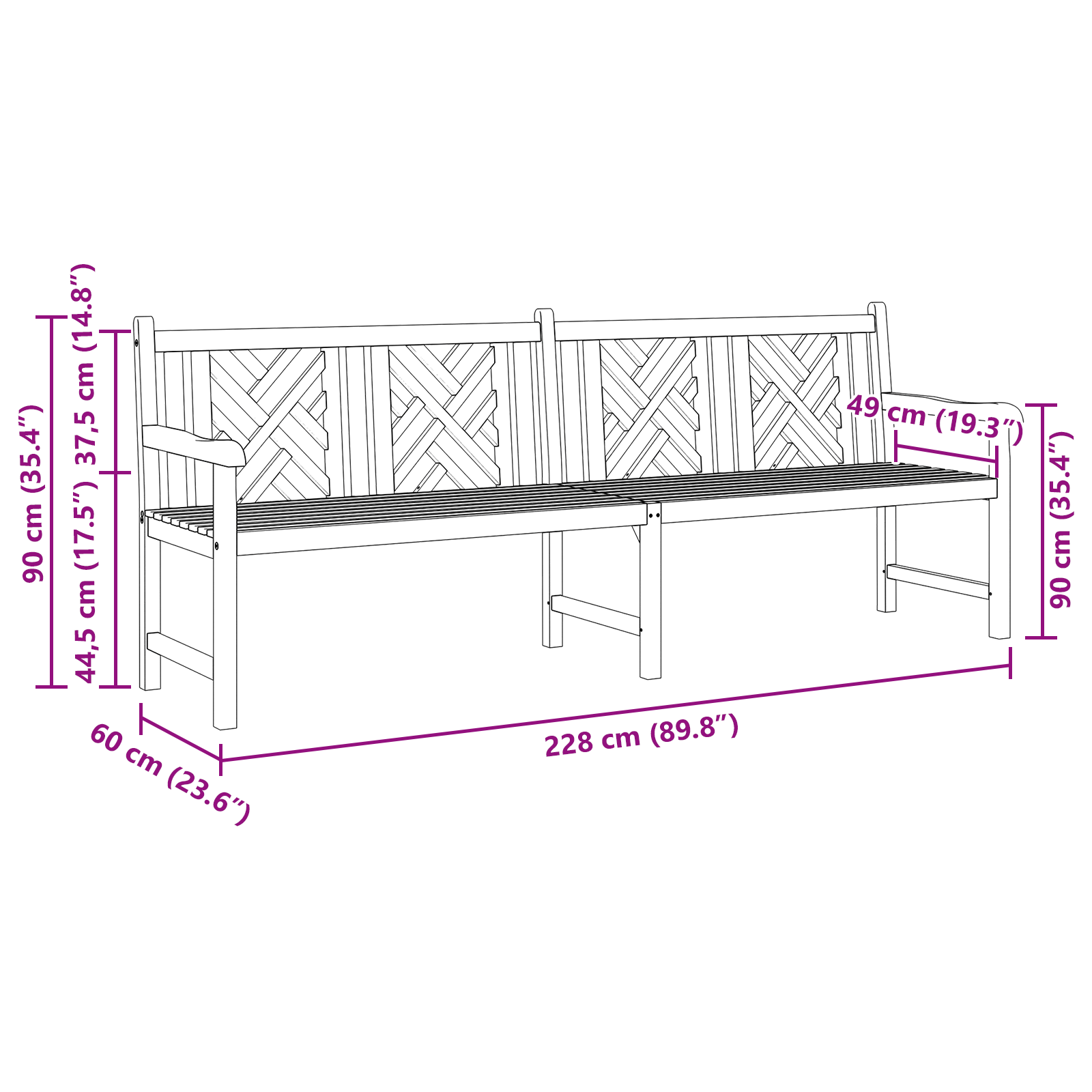 Hagebenk Brun 228 x 60 x 90 cm Heltre teak