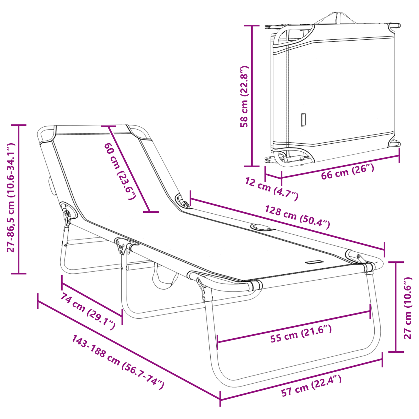 Sammenleggbar solstol grønn 188 x 57 x 86,5 cm Polyester