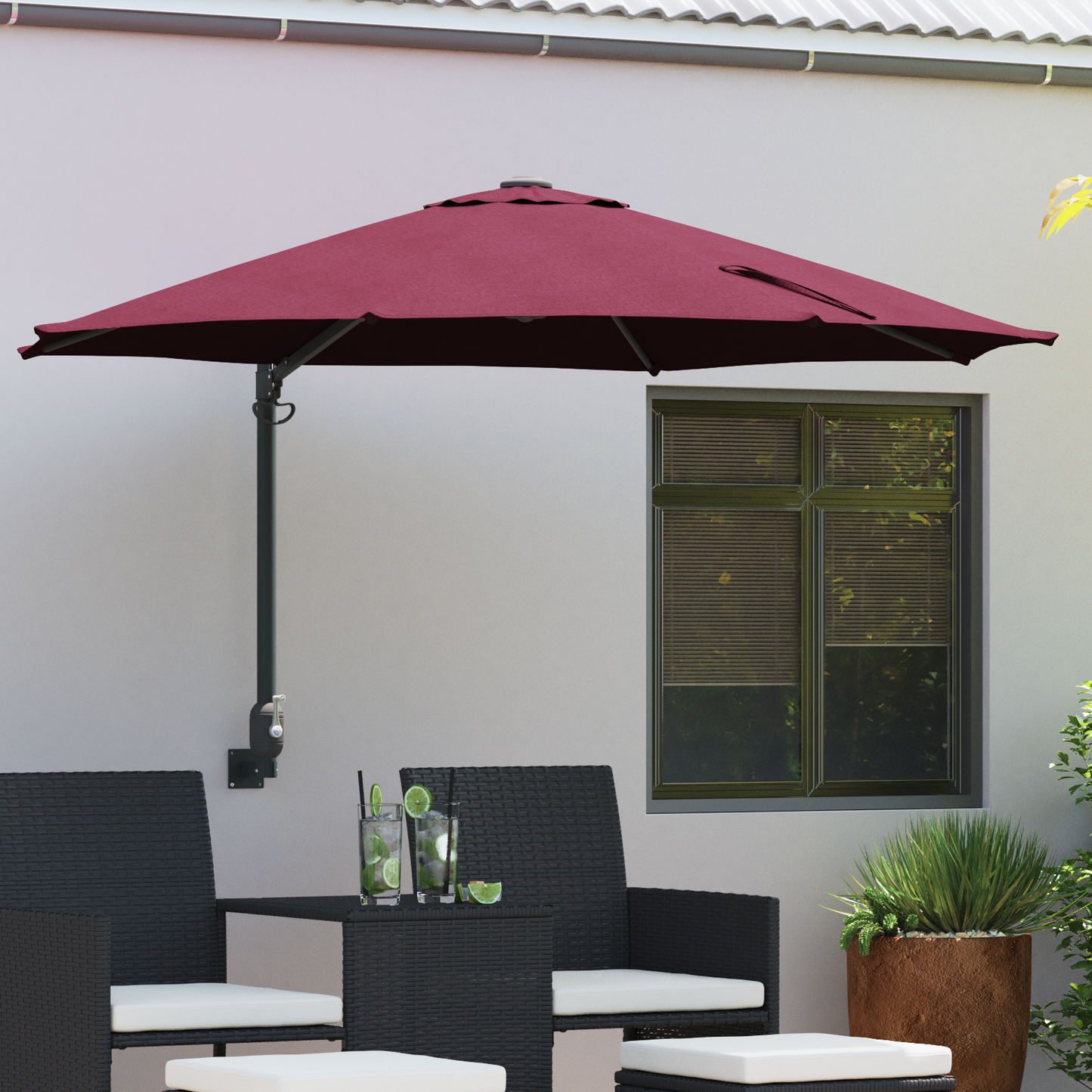 Hageparasol Bordeaux Rød 248 x 248 x 148 cm Polyester og stål