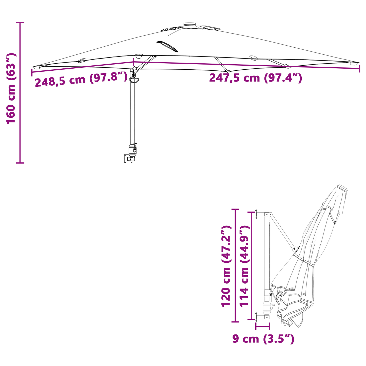 Hageparasol sand 248,5 x 247,5 x 160 cm Polyester og stål