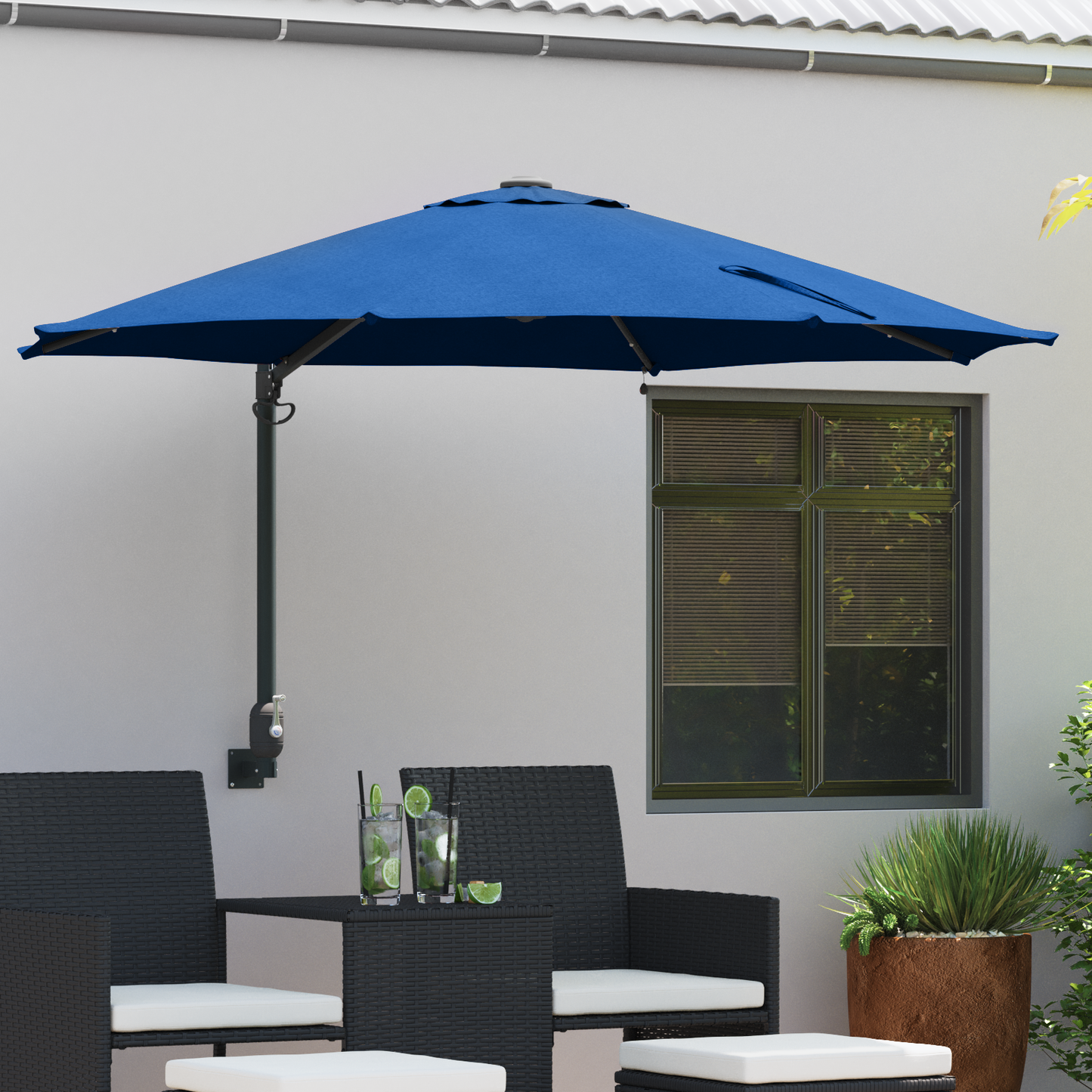 Hageparasol 248 x 248 x 148 cm Polyester og stål Azurblå