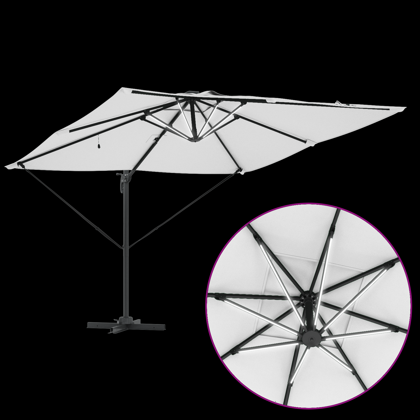 Parasoll sand 286 x 284 x 270 cm Aluminium og polyester