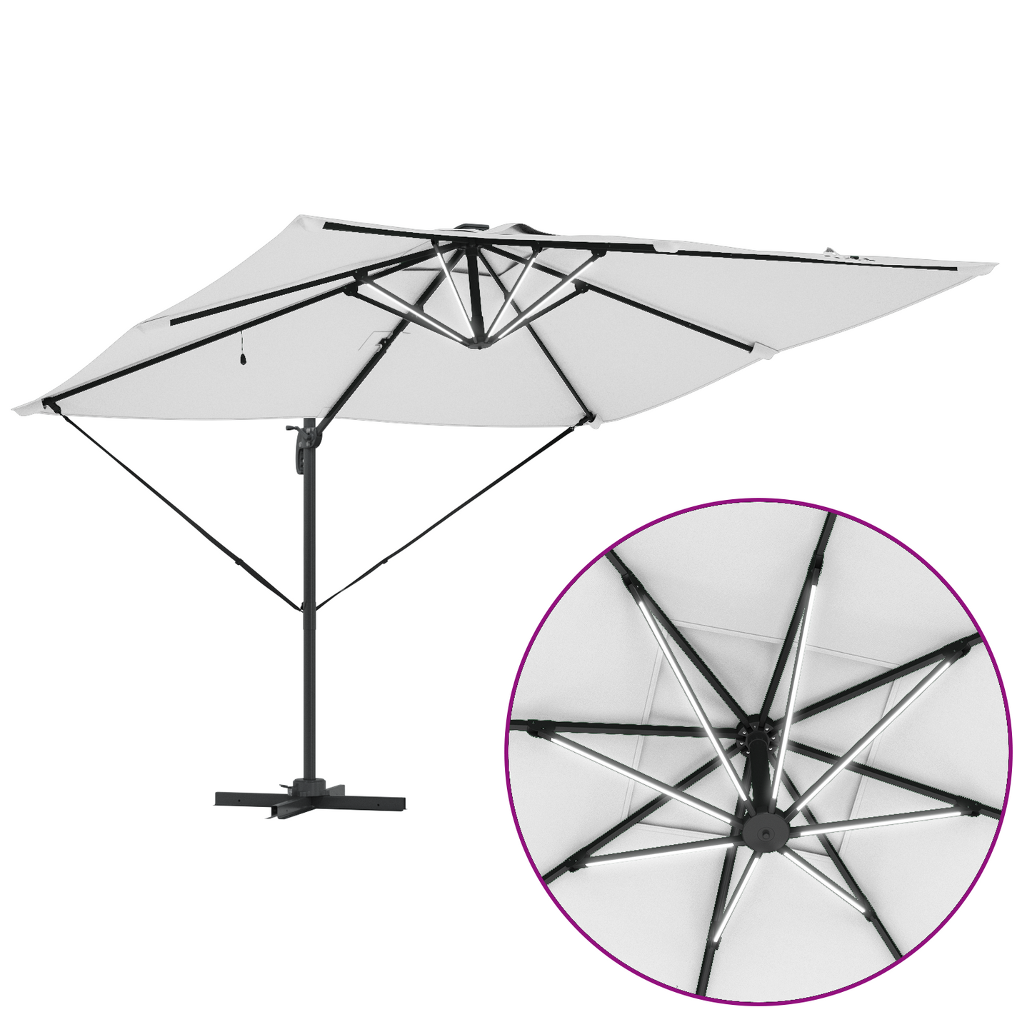 Parasoll sand 286 x 284 x 270 cm Aluminium og polyester