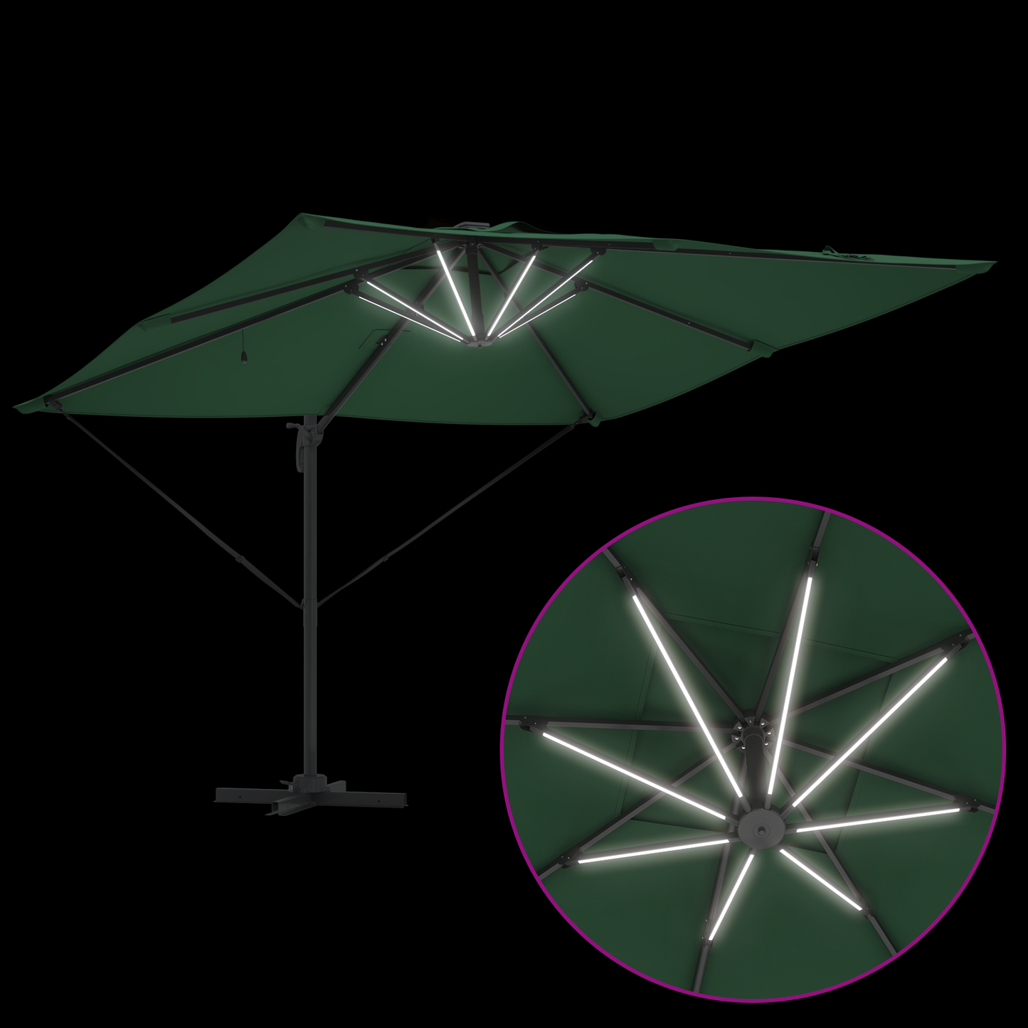 Parasoll grønn 286 x 284 x 270 cm Aluminium og polyester