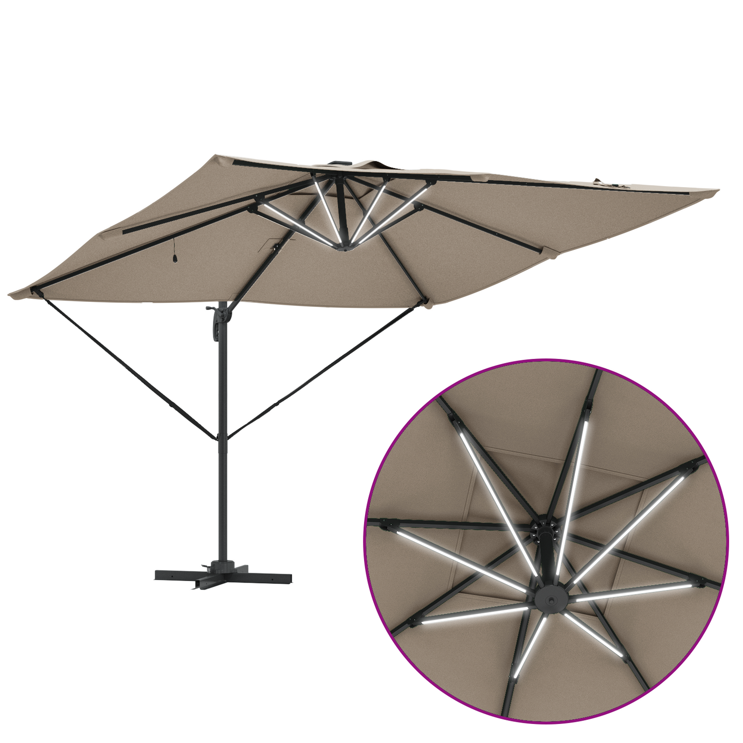 Parasoll Gråbrun 286 x 284 x 270 cm Aluminium og polyester