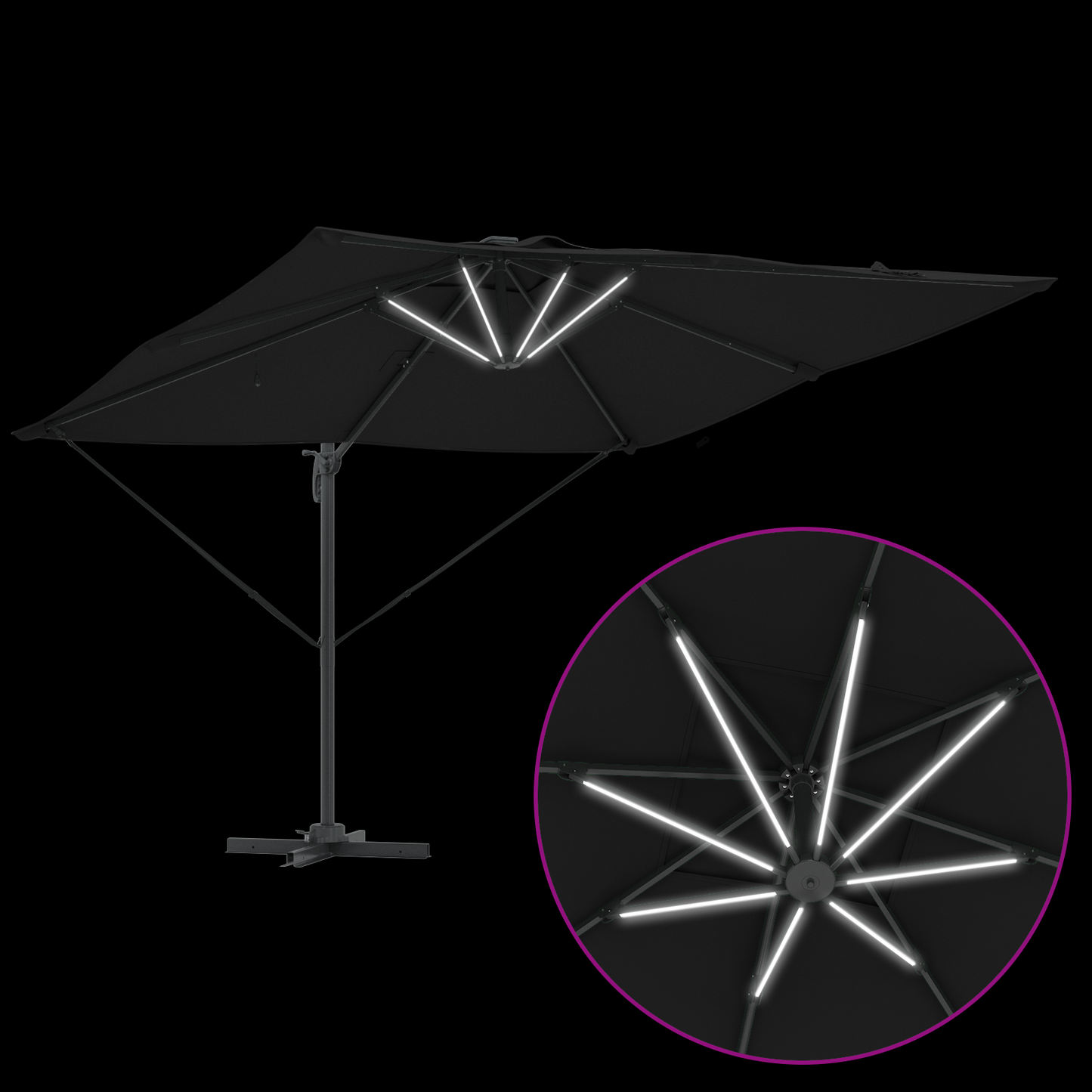 Parasoll Svart 286 x 284 x 270 cm Aluminium og polyester