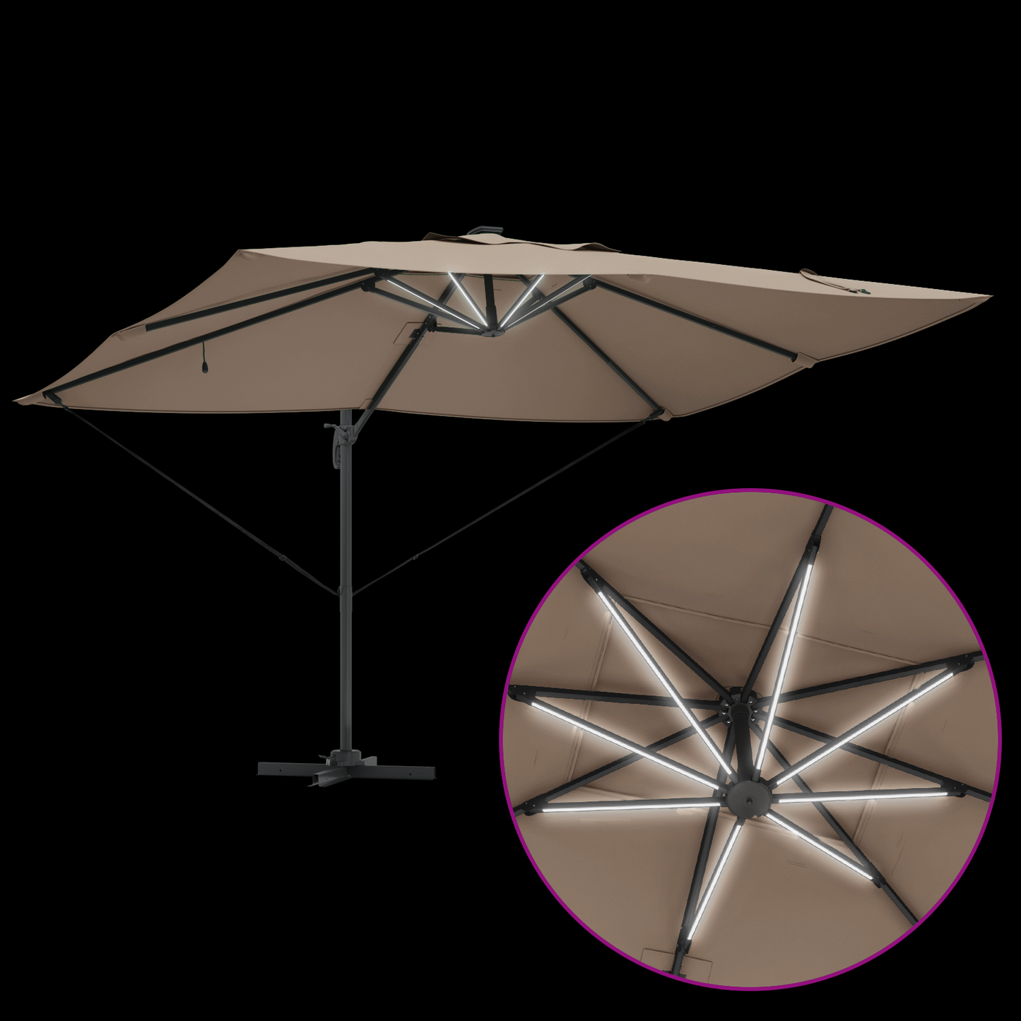 Parasoll Gråbrun 352 x 251 x 265 cm Polyester og aluminium
