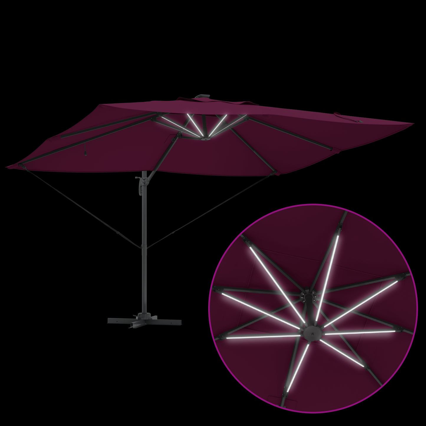 Parasoll Bordeaux Rød 352 x 251 x 265 cm Polyester og aluminium