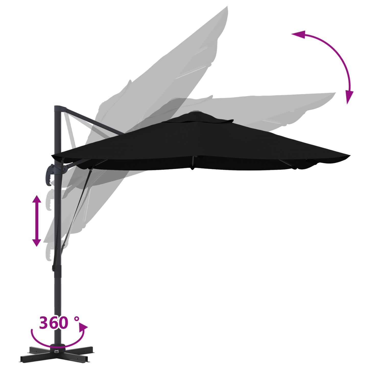 Parasoll Svart 351 x 250 x 260 cm Polyester og aluminium