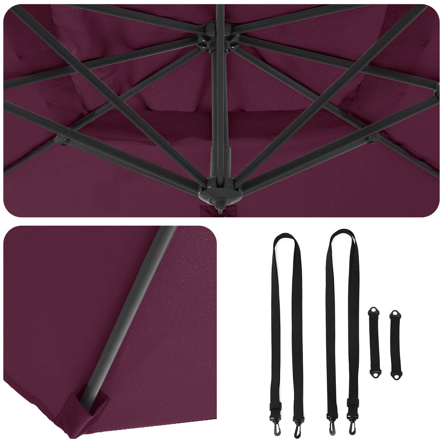 Parasoll Bordeaux Rød 351 x 250 x 260 cm Polyester og aluminium
