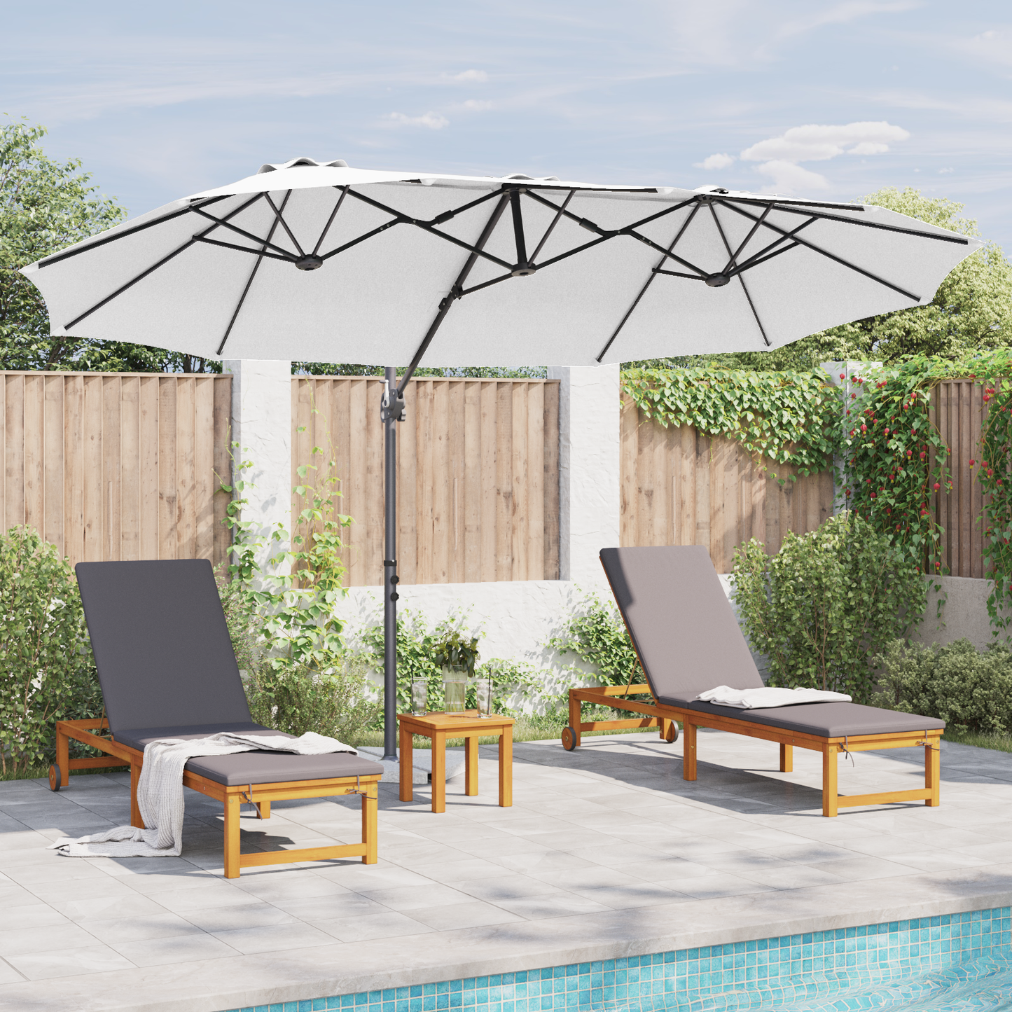 Parasoll sand 372 x 198 x 243 cm Polyester og aluminium